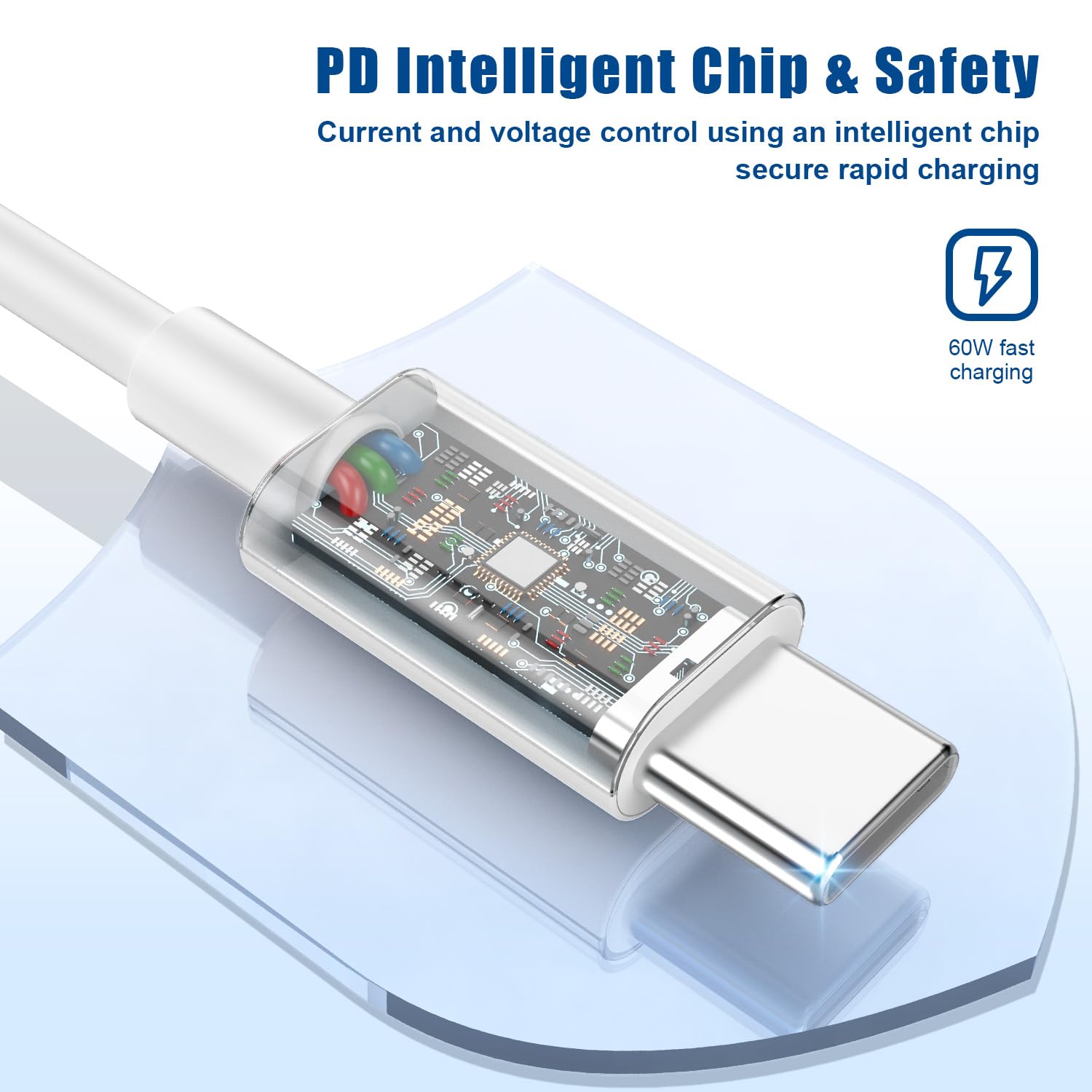 Cable de carga rápida USB C a C largo de 10 pies, cable de carga tipo C a C de 60 W para Apple iPhone 15 Plus/15 Pro Max, MacBook Pro 2021/2020/2019/2018, iPad Pro 12.9/11 pulgadas/Mini/Air 4, Samsung