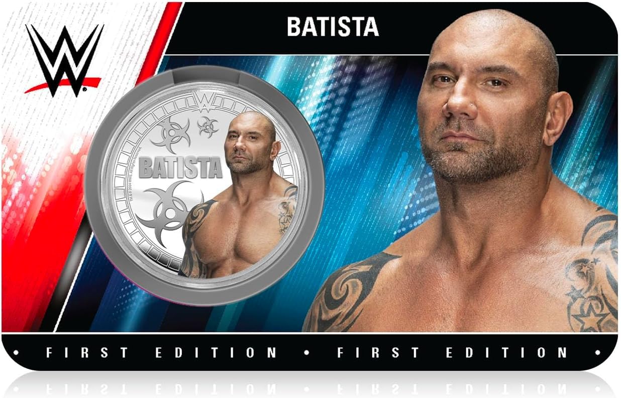 FANTASY CLUB Batista WWE 32 mm Oficjalna moneta kolekcjonerska – hołd dla zwierząt i wielokrotny mistrz świata – edycja limitowana dla fanów i kolekcjonerów