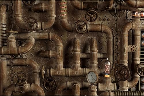 YongFoto Telón de fondo vintage oxidado, estilo punk, de 5 x 3 pies, tuberías de vapor de metal antiguo industrial, fondo de fotografía, hippie,
