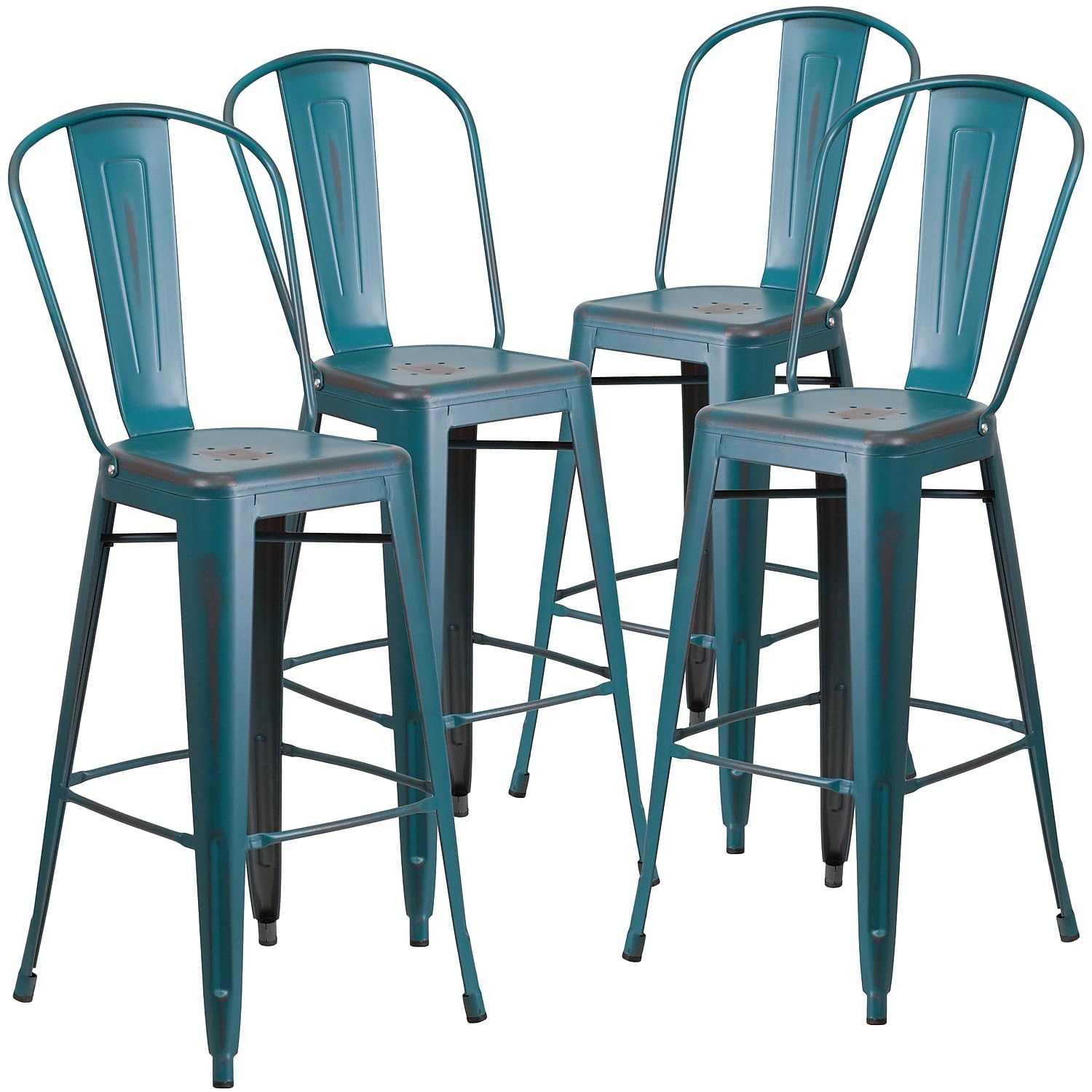 Flash Furniture Distressed Kelly Blue-teal / Set of 4 / Metal Seat (Pack of 4)