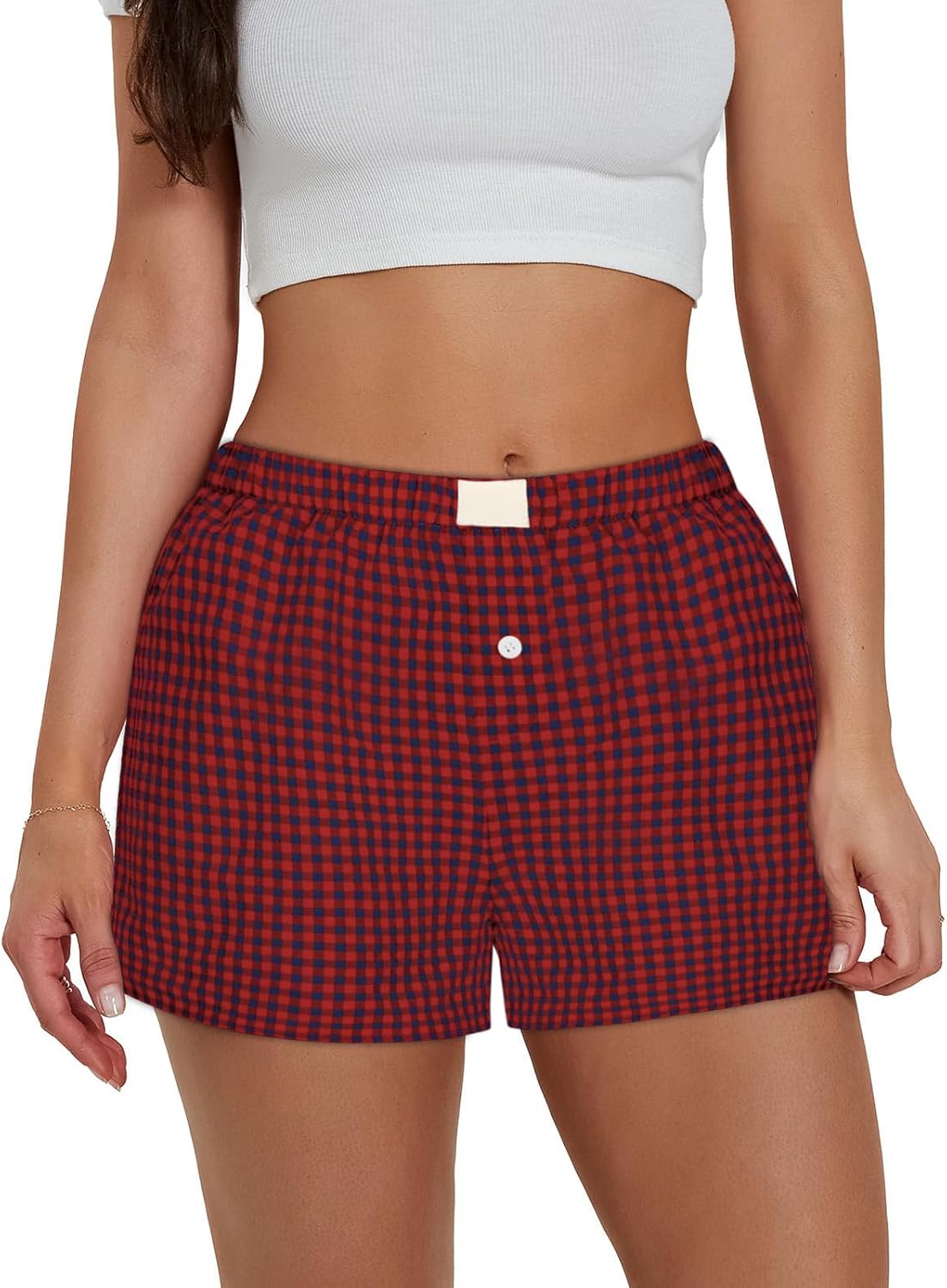 Womens Y2k Plaid Shorts Women Cute Lounge Pajama Sleep Comfy & Casual Gingham PJ Boxer Shorts - Image 2