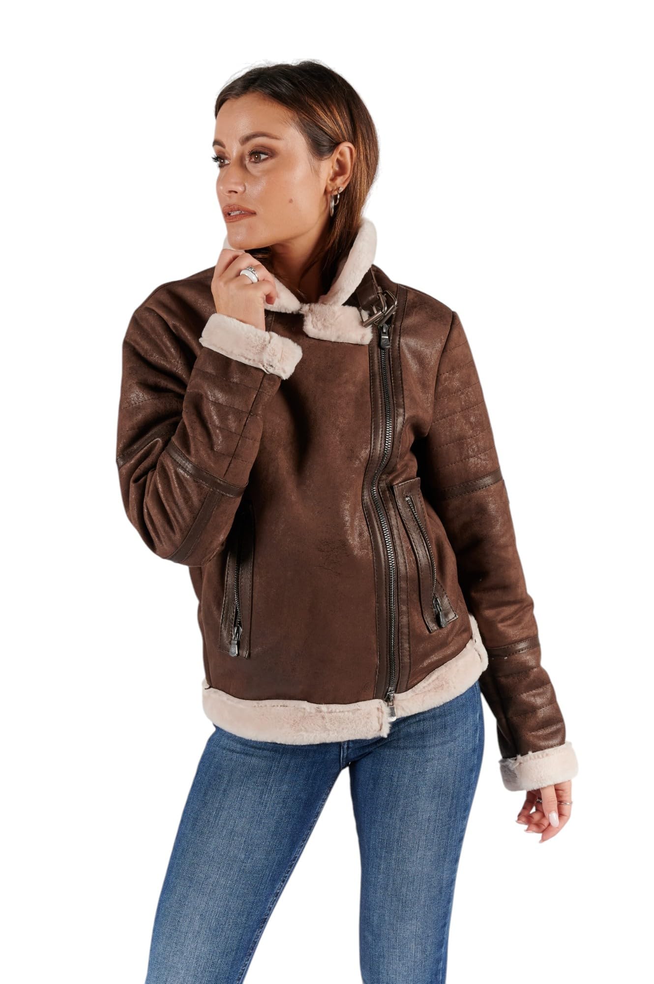 BARONE giubbotto montone donna shearling, giubbotto di pelle donna style shearling, pelle di agnello ed alcantara MADE IN ITALY