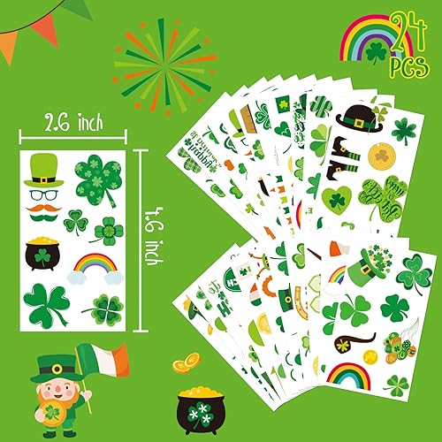 Miniatura 2 de RINOLY 228 tatuajes del día de San Patricio, tatuajes temporales de trébol para niños, calcomanías faciales del día de San Patricio, accesorios de