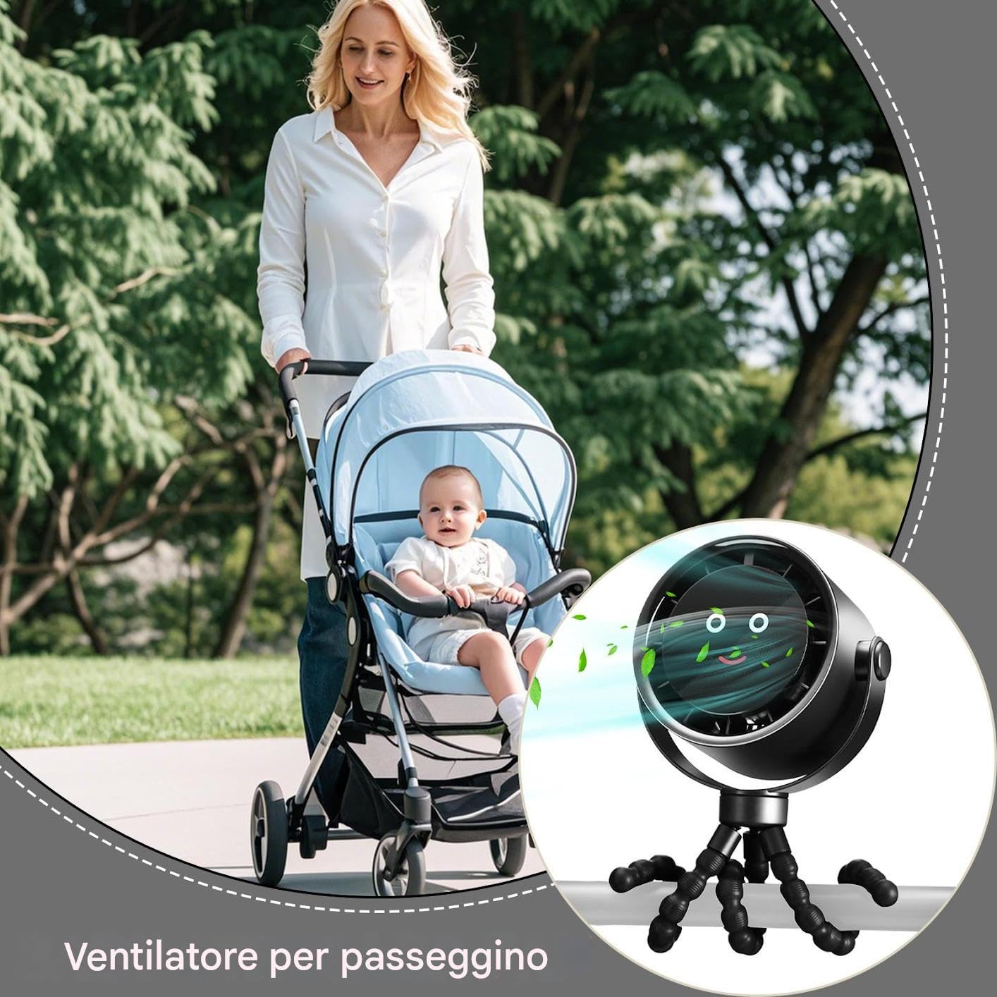 Ventilatore da Passeggino Ventilatore Portatile a Clip Rinfrescante | 360° Girevole Portatile Aria Fresca Lettino Seggiolino Auto Bicicletta