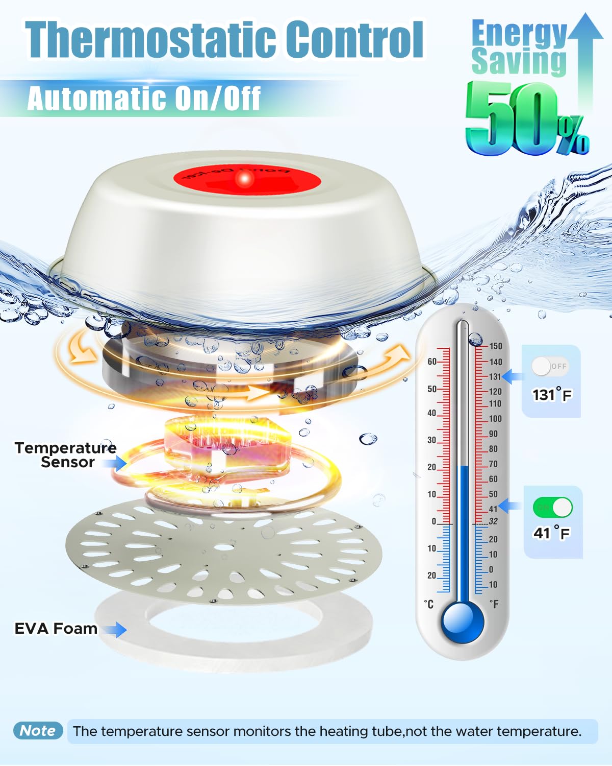 1000W Teichheizung für Außenteiche mit Fischen, Deluxe Thermo-Teich Perfektes Klima Enteiser Aluminiumguss fähiger schwimmender Enteiser Automatischer Thermo-Controller