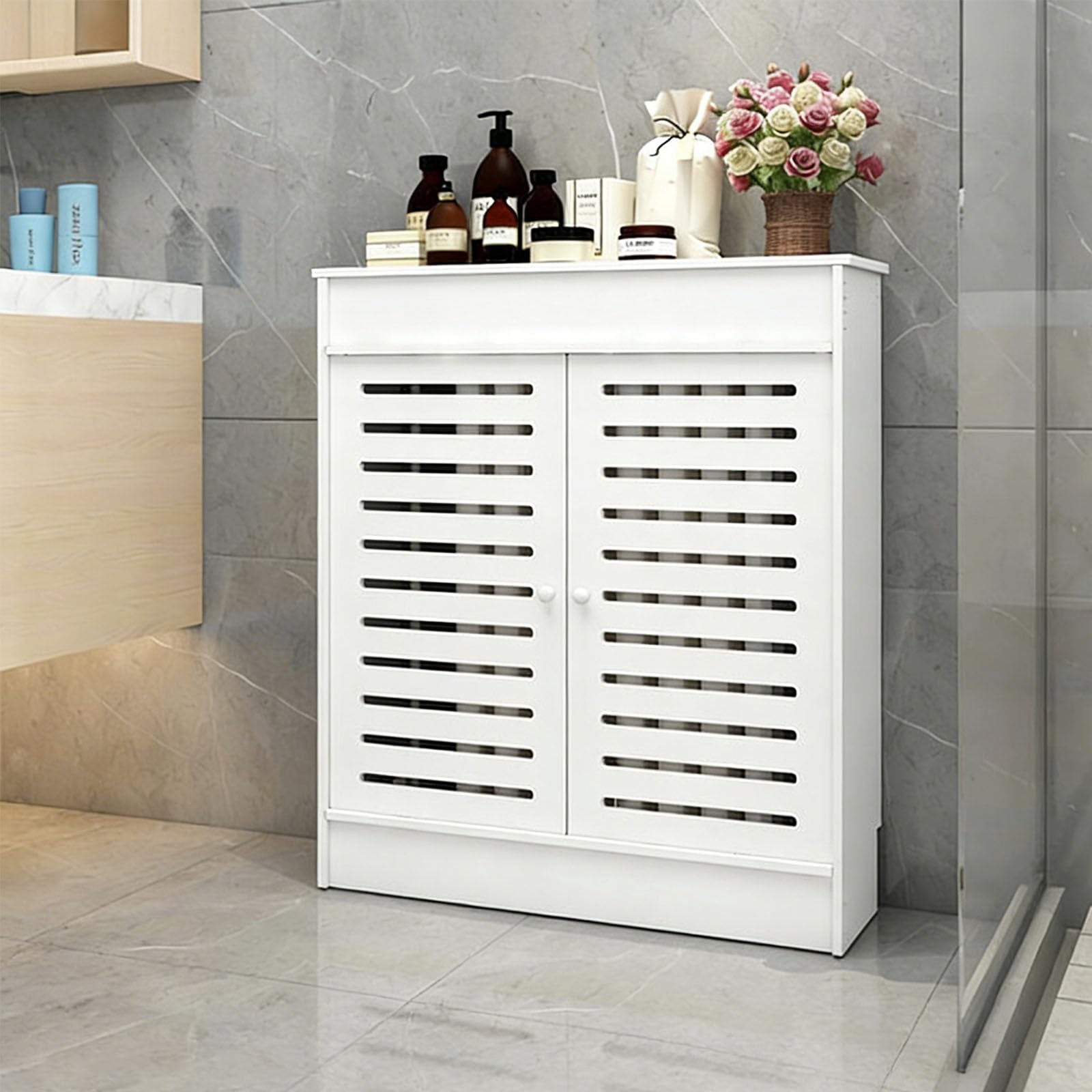 Copertura per termosifone, design a feritoie per uso domestico, mensola topper per soggiorno, ufficio, camera da letto e corridoi, migliora l'arredamento e la funzionalità
