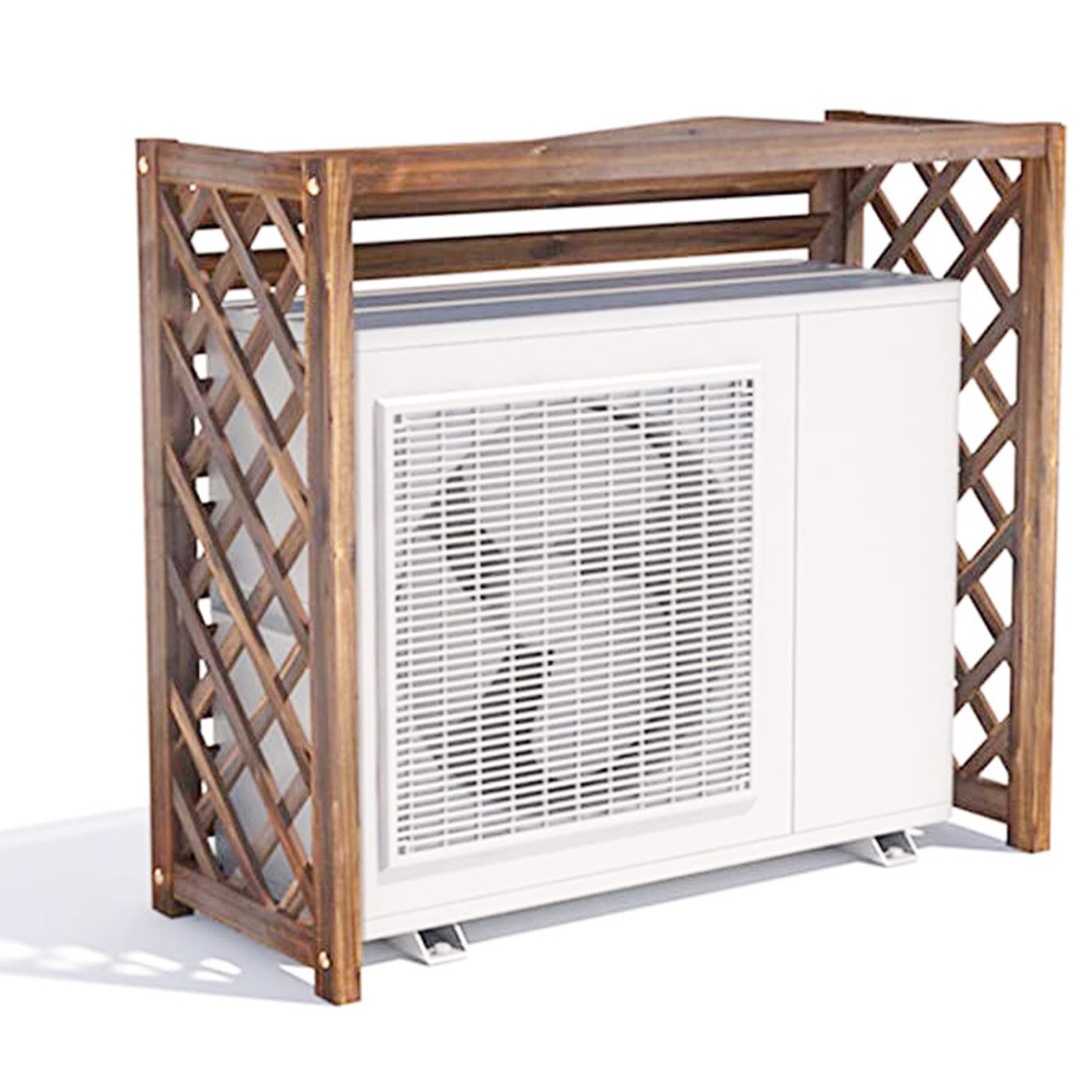 Cache-climatiseur en bois massif marron et cadre de protection durable