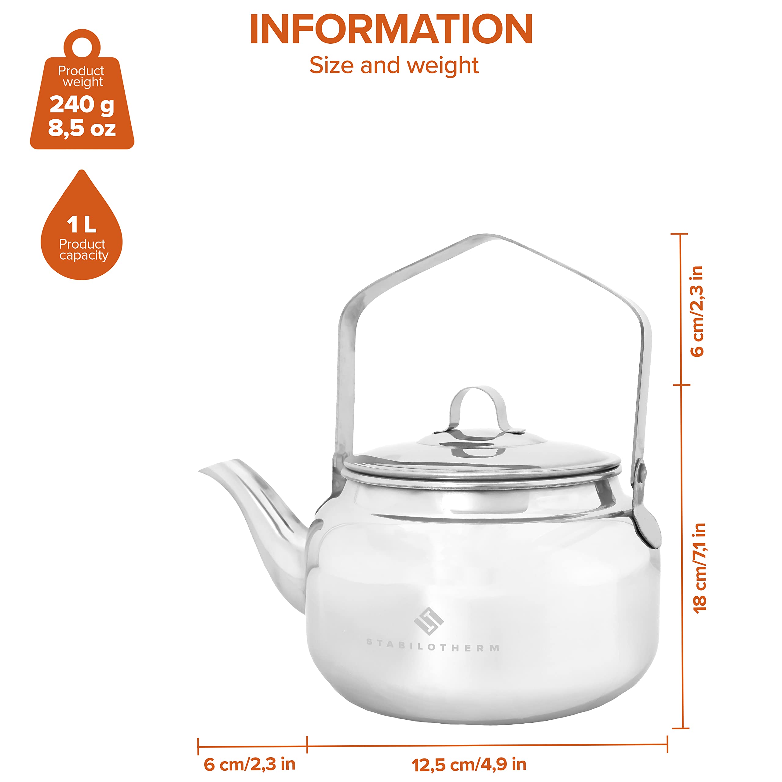 STABILOTHERM Edelstahl Outdoor-Kaffeekessel 1 Liter I ideal für Lagerfeuer & Grill – Teekessel Wasserkessel Teekanne Wasserkanne Kochgeschirr – ideal für Outdoor Camping Wandern Reisen Picknick