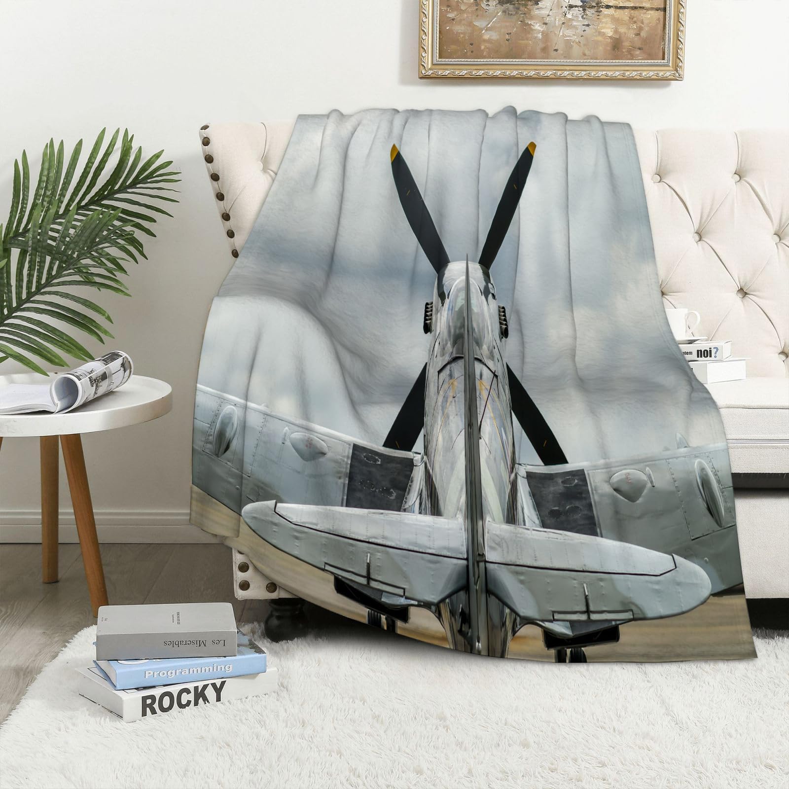 – Flannel Fleece Blanket Throws for Sofa Fluffy Blanket Bed Throw for Bedroom Supermarine Spitfire Mk. XVI from the back Blanket for Bed, Couch,Car 40x50in