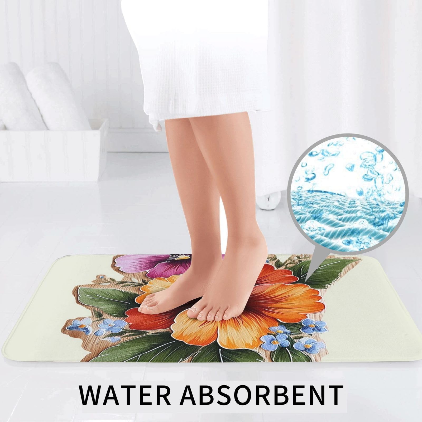 Set di 3 tappetini da bagno con fiori dipinti a mano in flanella morbida antiscivolo con coperchio per la decorazione della casa