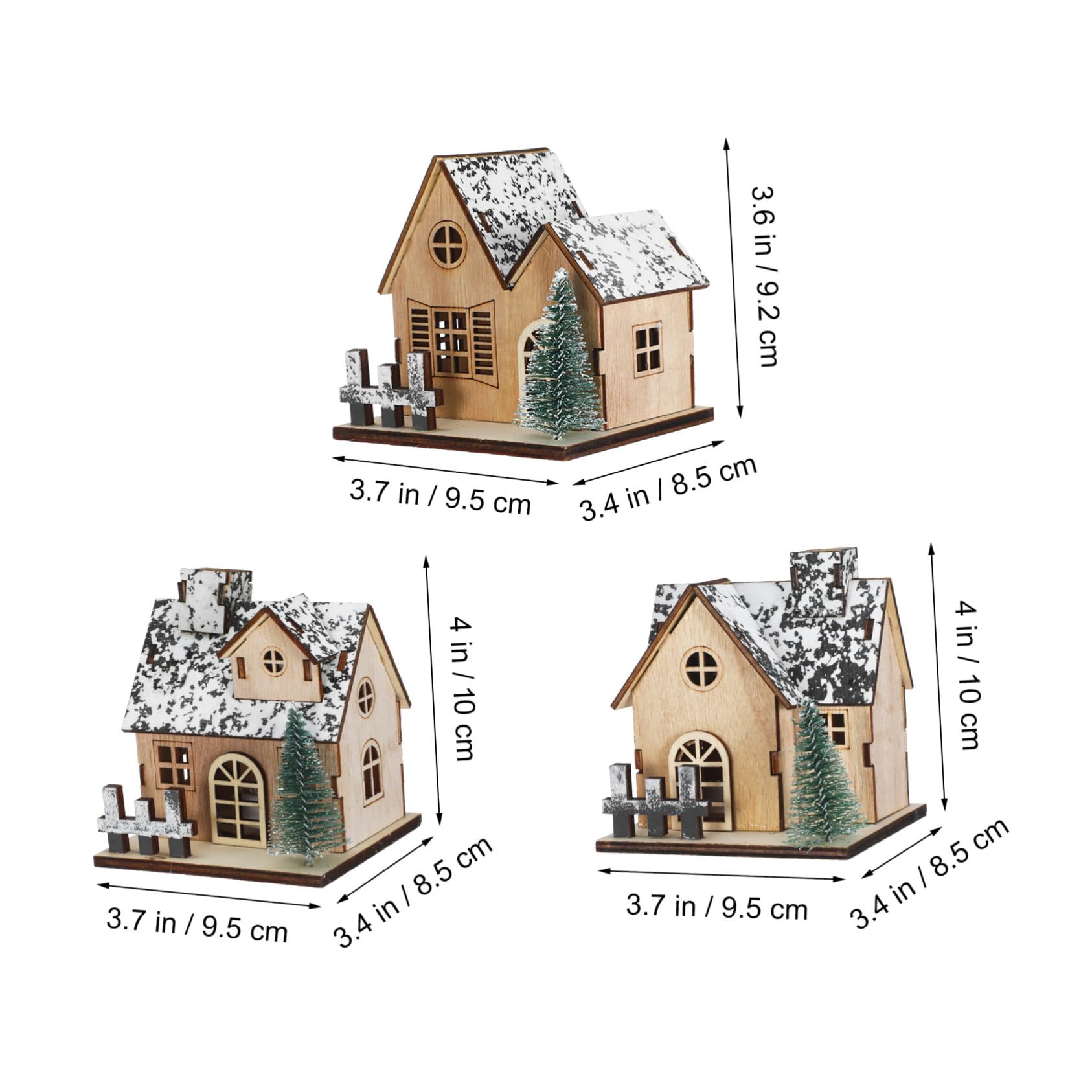 3 Piezas Casas Navideñas de Madera Iluminadas LED Juego de Miniaturas Decorativas para Mesa y Estantes Ambientación Festiva Tradicional