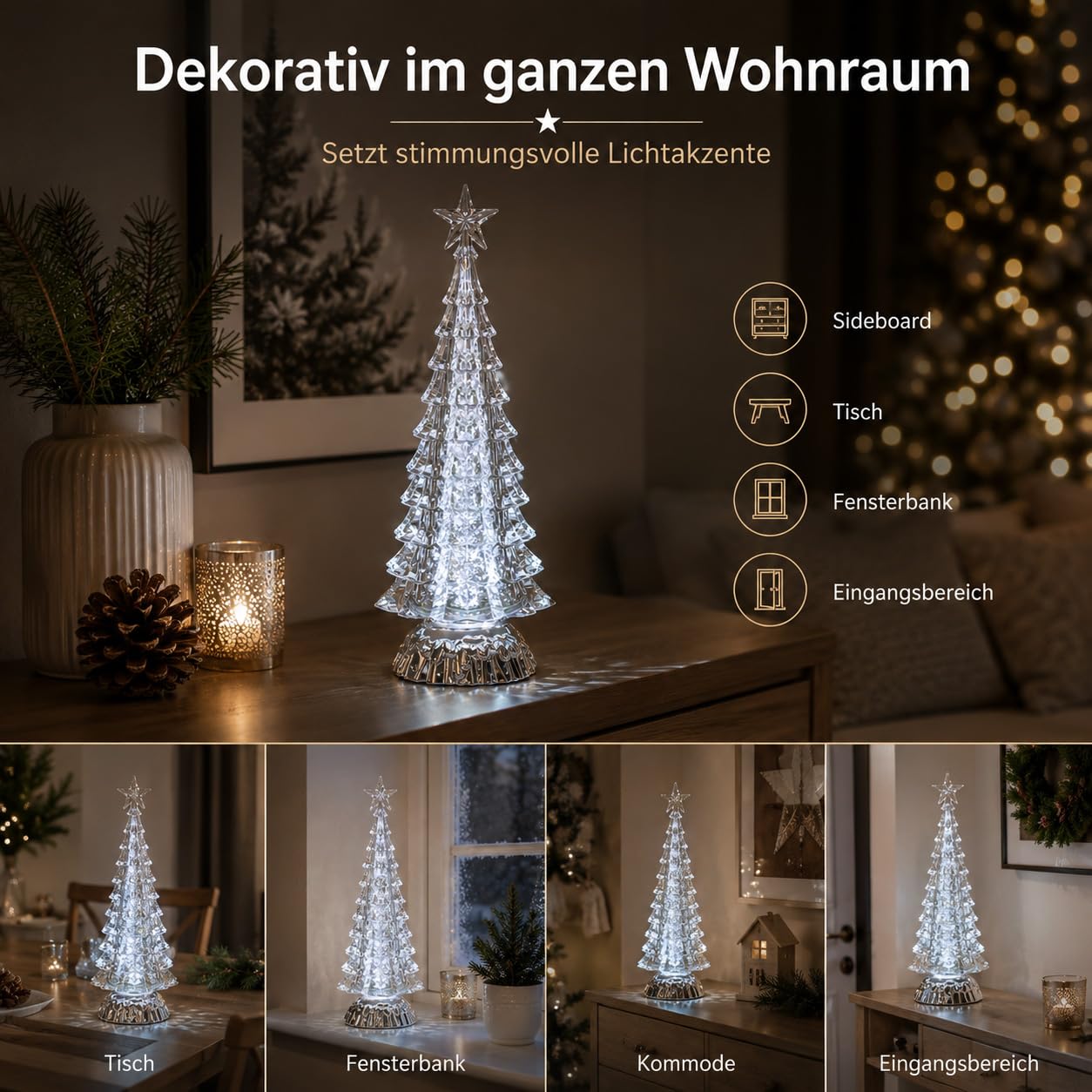 formano Drzewko oświetleniowe 32 cm akryl z efektem wody, zasilanie USB i