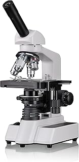 Bresser hochwertiges monokulares Durchlicht-Mikroskop, Erudit DLX 40x-1000x Vergrößerung, koaxialer Kreuztisch, Grob- und Feinfokussierung und justierbarer Abbe-Kondensor, LED mit Akku-/ Netzbetrieb
