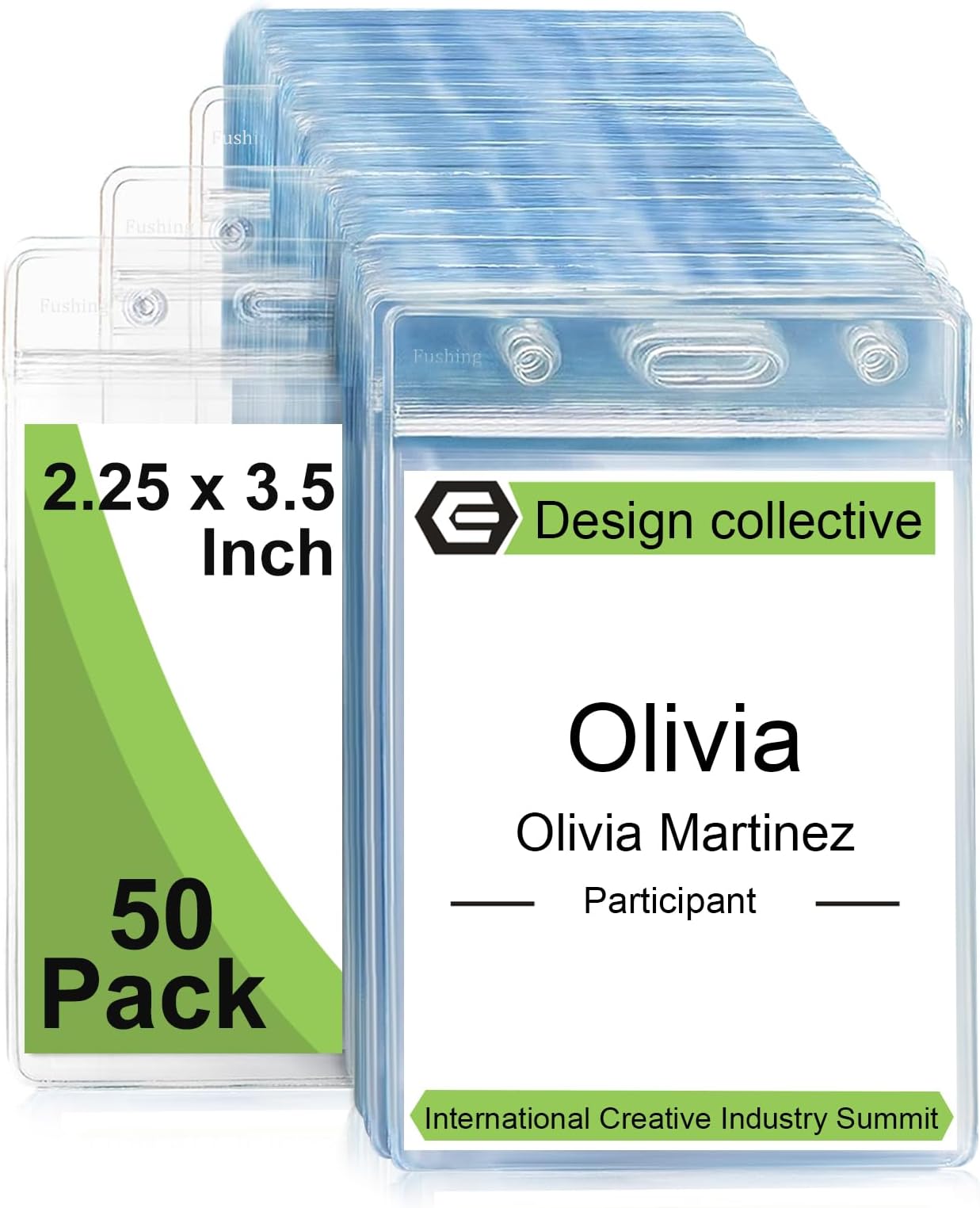 Pack of 50 Clear Plastic Vertical Badge Holders, Name Tag Holders, Card Holders (S)