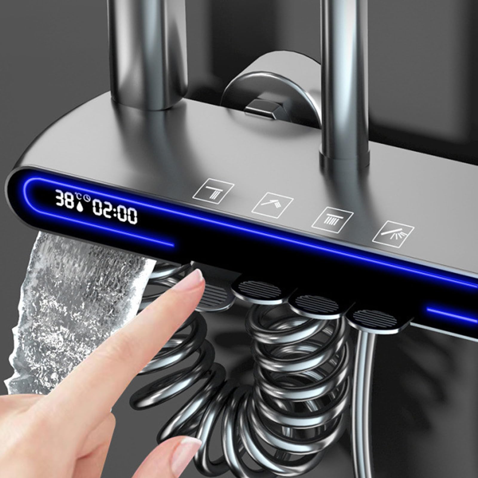 Sistema Doccia termostatico con Display Digitale della Temperatura, Set Rubinetto, soffione a Pioggia Portatile, doccetta per Bidet e Rubinetto per Vasca, Accessori da Parete per v