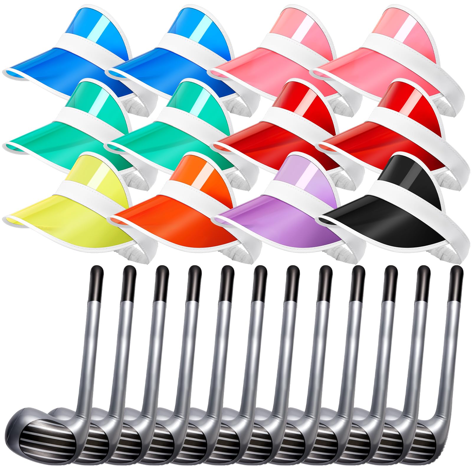 Hicarer Golf Accessories Include 6 Pcs Golf Inflatable Club 76 cm Stick with 6 Pcs Assorted Colors Sun Visors Hat for Sport Lovers Men Women Kids Gifts Supplies