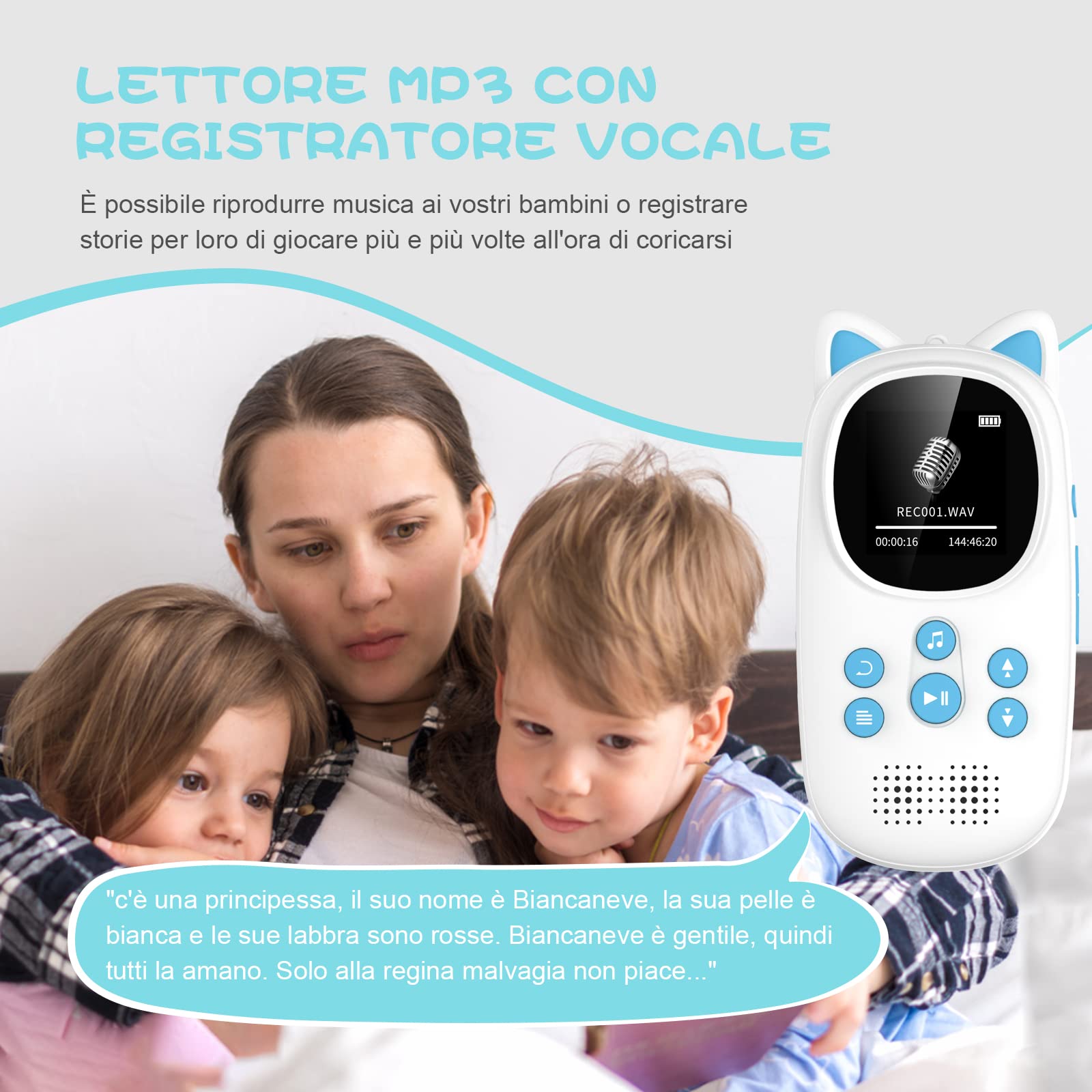 32GB Lettore MP3 Bluetooth 5.0 per Bambini, Oilsky MP3 Lettore Musicale Portatile per Lo Sport con 750mAh, Altoparlante HD Integrato, Radio FM (Blu)