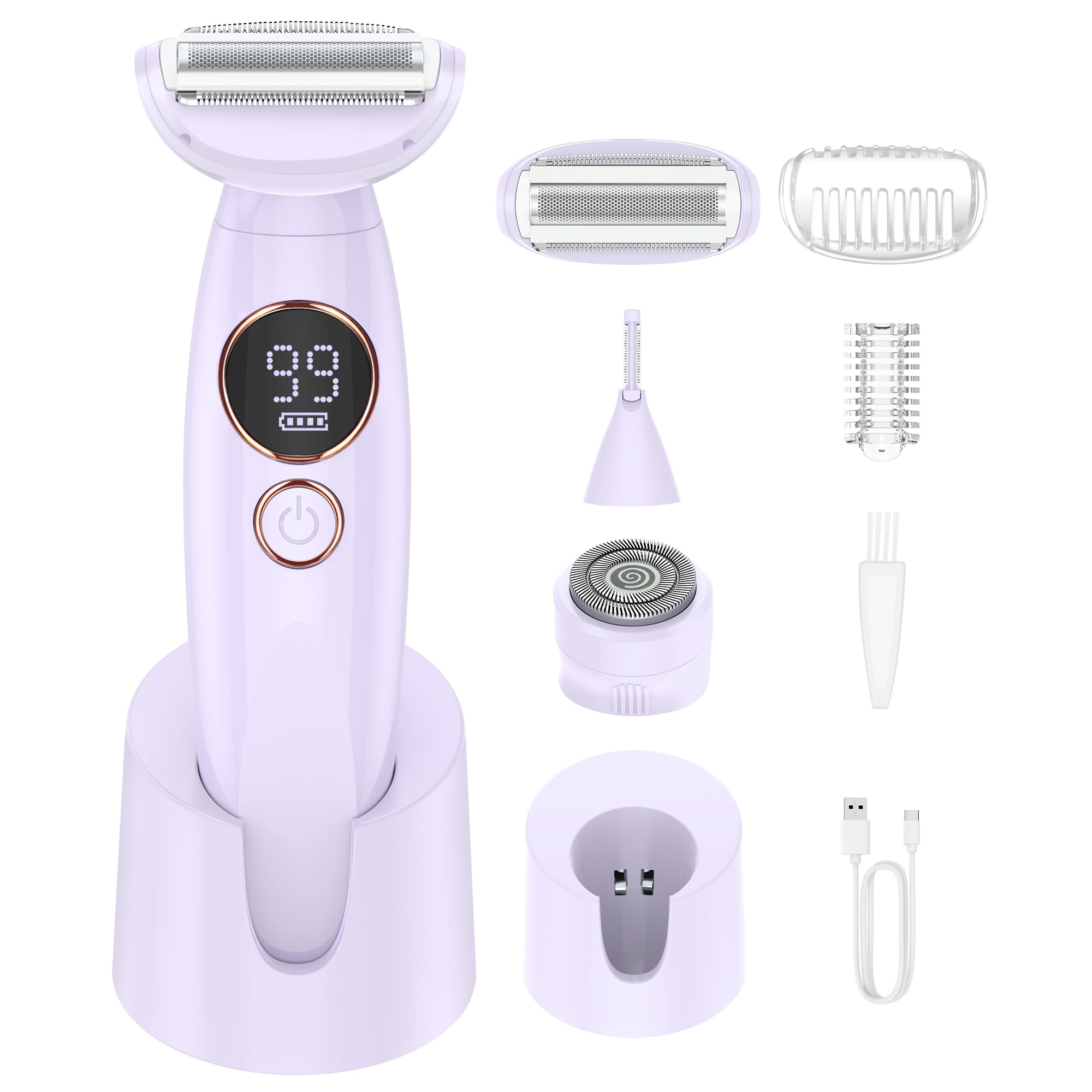 Rasierer Damen,3-In-1 Intimrasierer für Frauen,Gesichtshaarentferner für Frauen,Damenrasierer Elektrisch Nass-Trockenrasierer Ipx7 Wasserdicht Trimmer Damen,für Bikinizone Achseln Beine,USB-Aufladung