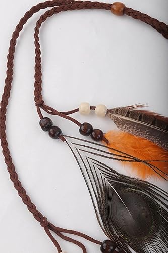 Miniatura 5 de Jumwrit Diadema de plumas bohemias indias hippie gitano colorido pavo real pluma borla tocado ajustable cuerda de cáñamo cuentas accesorios para