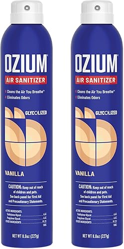 Ozium A807035 - Desinfectante de aire y eliminador de olores para hogares, automóviles, oficinas y más, aroma a vainilla, paquete de 2