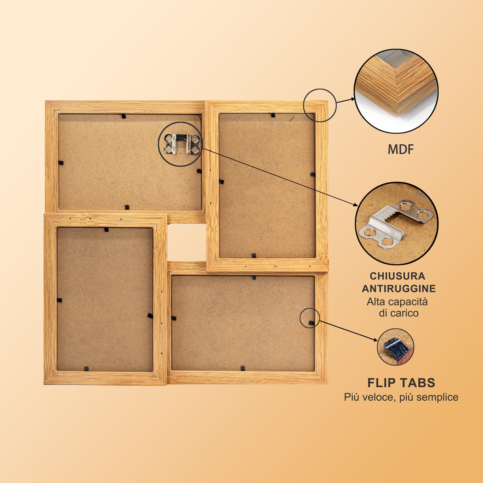 Tutee Cornice Per Foto, Robusta Cornice in Legno MDF, Cornici Foto Multiple da Parete, Portafoto da Parete Multiplo, Decorazioni Murali, Cornici 10x15cm 4PZ (Legno Scuro)