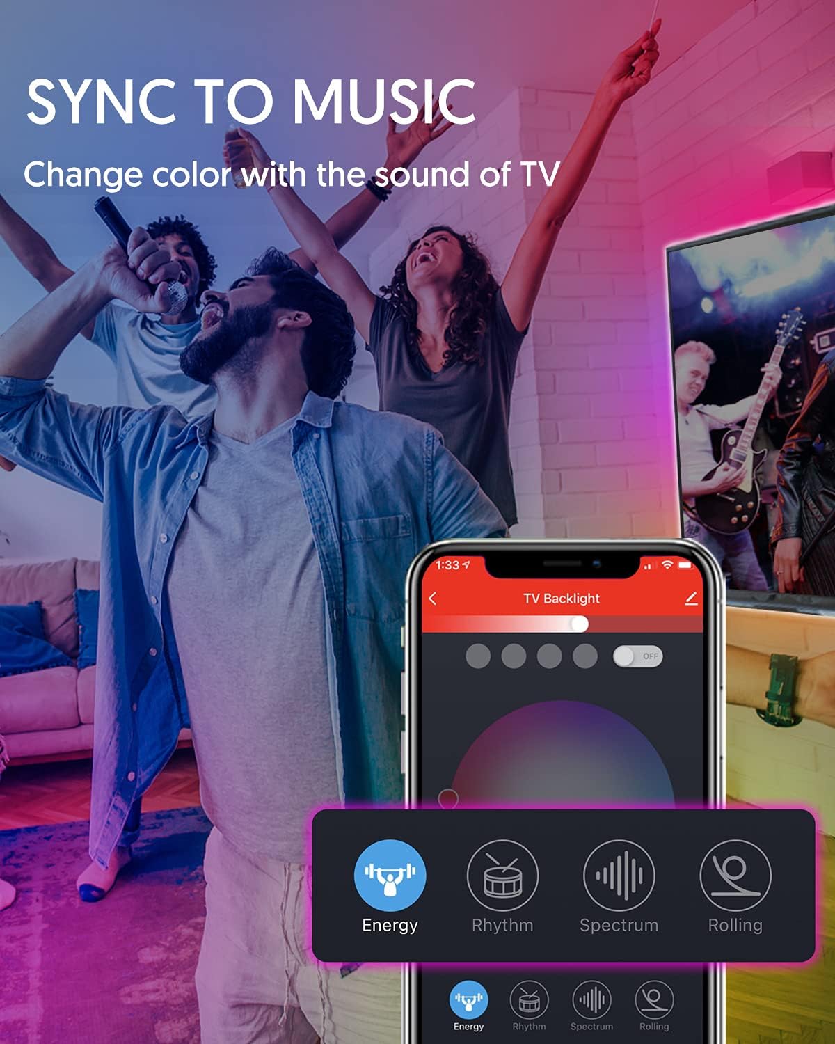 TV LED Backlights, 9.8FT Smart LED Lights for Behind TV with Music Sync 16 Million Colors Changing RGB Strip Lights Compatible with Alexa Google Home for 40-60 inch TVs, WiFi APP Control : Everything Else