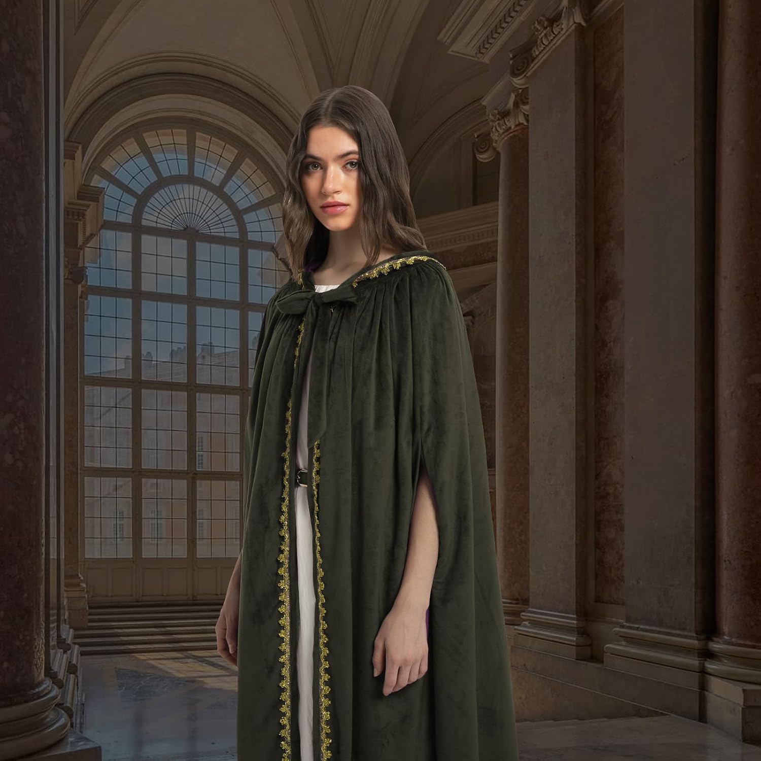 Charm&Cstay Renaissance Cloak with Hood for Women, Plus Size Velvet Hooded Cloak for Women, Medieval Cape for Halloween