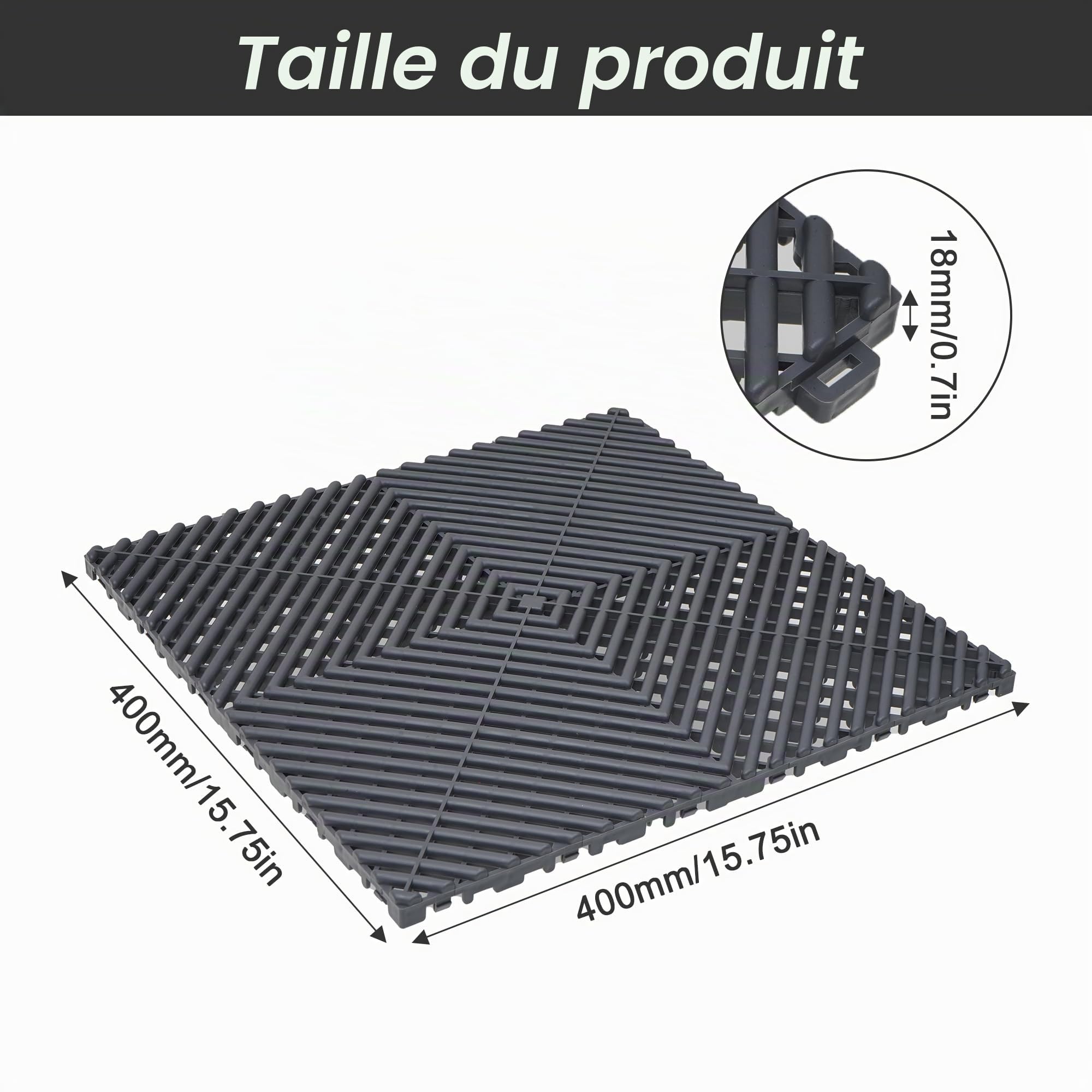 uyoyous 20 pièces de Sol de Garage en PVC 40x40cm Sol de Garage imbriqué (3.2m²),Tapis de Sol de Garage, Tapis d'atelier,Tapis de Drainage de Garage pour Garage,extérieur,Piscine intérieure (Gris)