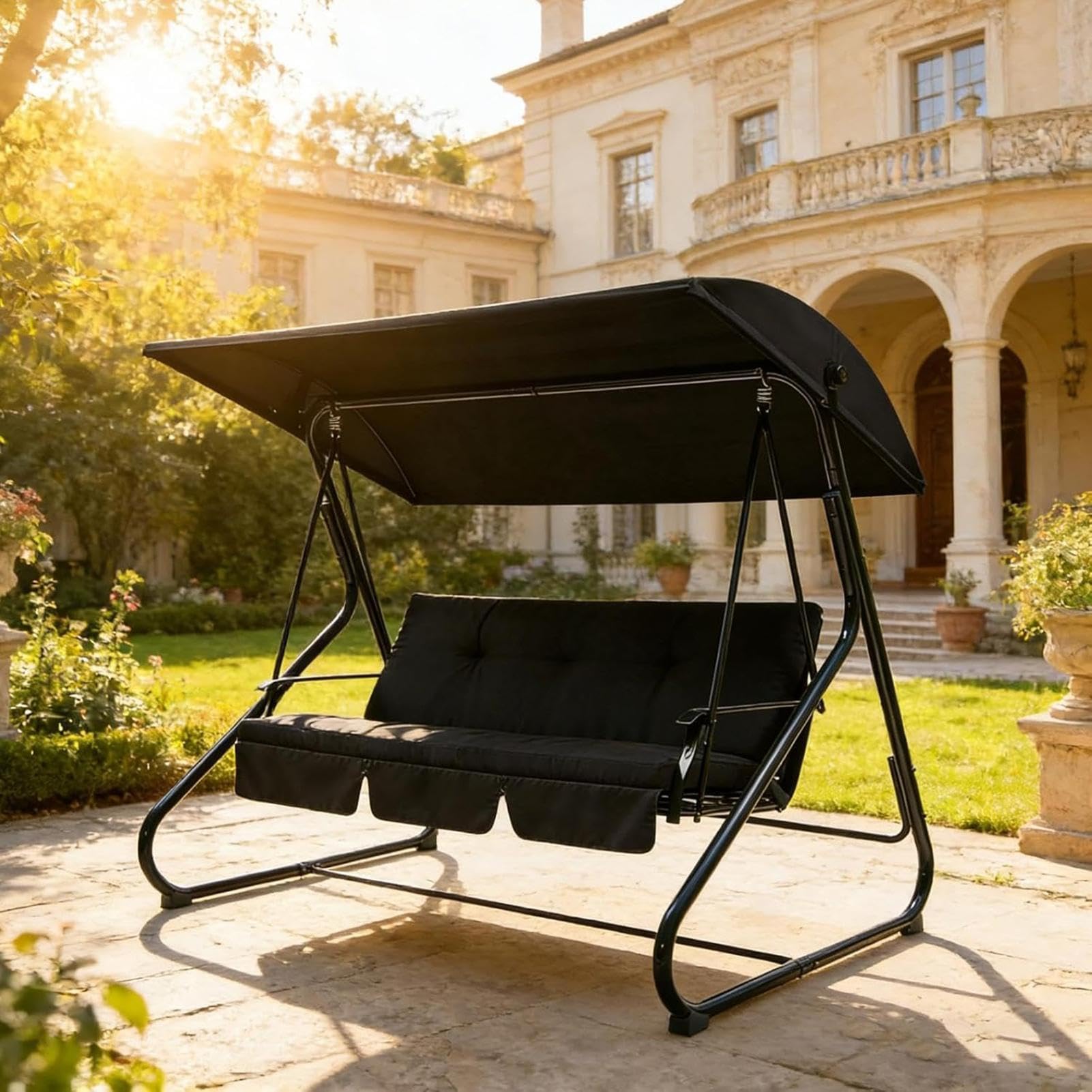 Swing Canopy Replacement Cover 3 Seater,75x47 Outdoor Waterproof Patio Cover Top,Uv Protection Sun Shade Canopy for Garden Swing Chair Patio, Deck, Garden, Beach, Camping