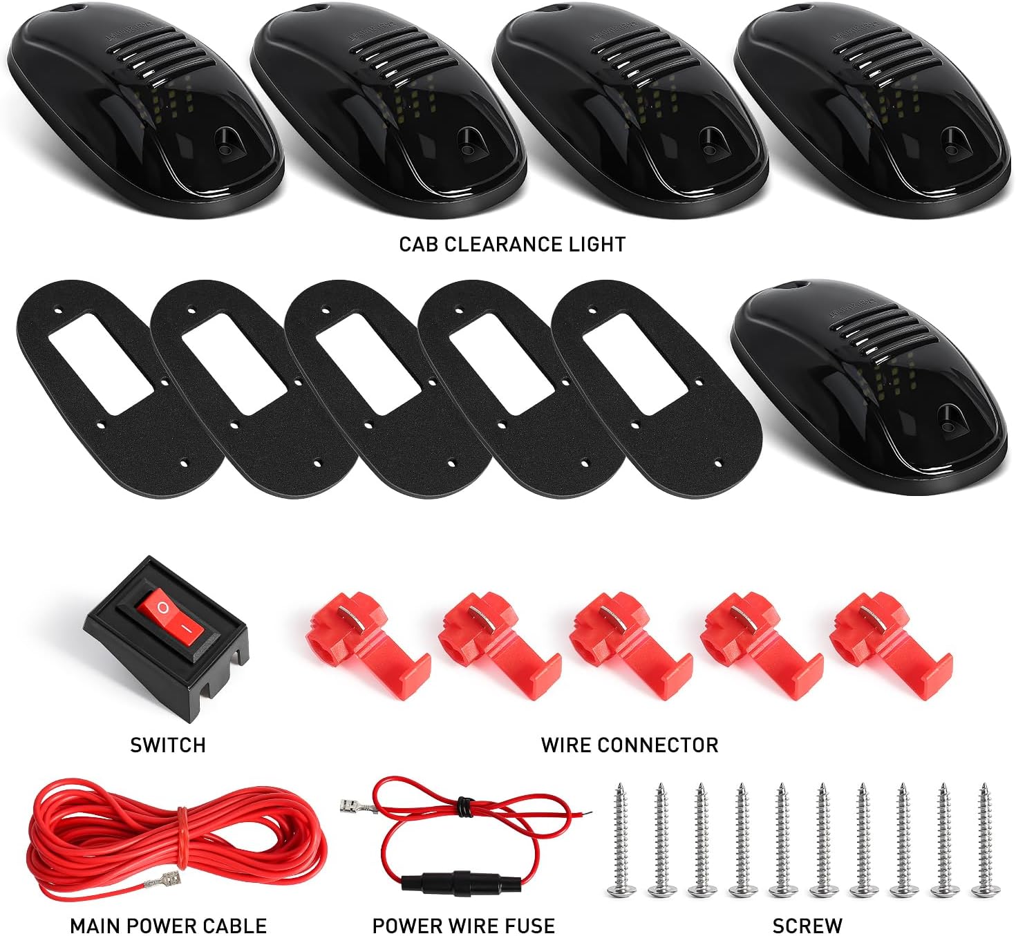 Universal Cab Clearance Light, 5 Pcs 16 LED Roof Top Marker Running Light Compatible with Dodge Ram 2003-2018 1500 2500 3500 4500 5500, Ford F150, GMC, Vans, POV Vehicle (White)