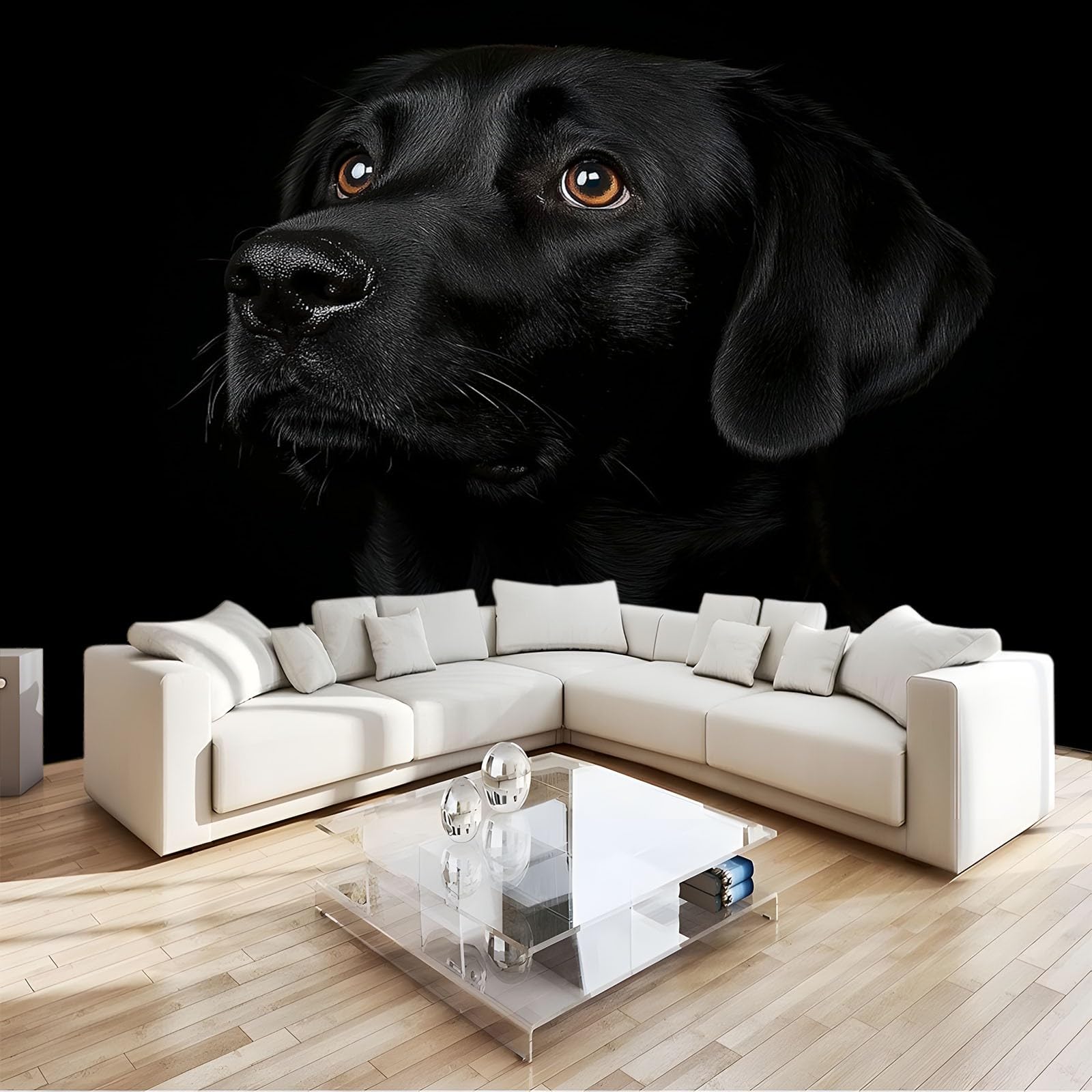 Papier Peint Panoramique Labrador Noir 300x210 cm Tapisserie Intissé