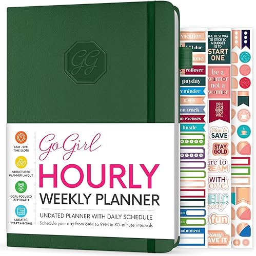 GoGirl Agenda semanal  Planificador de trabajo y vida por hora con ranuras de tiempo  Organizador vertical para productividad diaria, A5 (verde