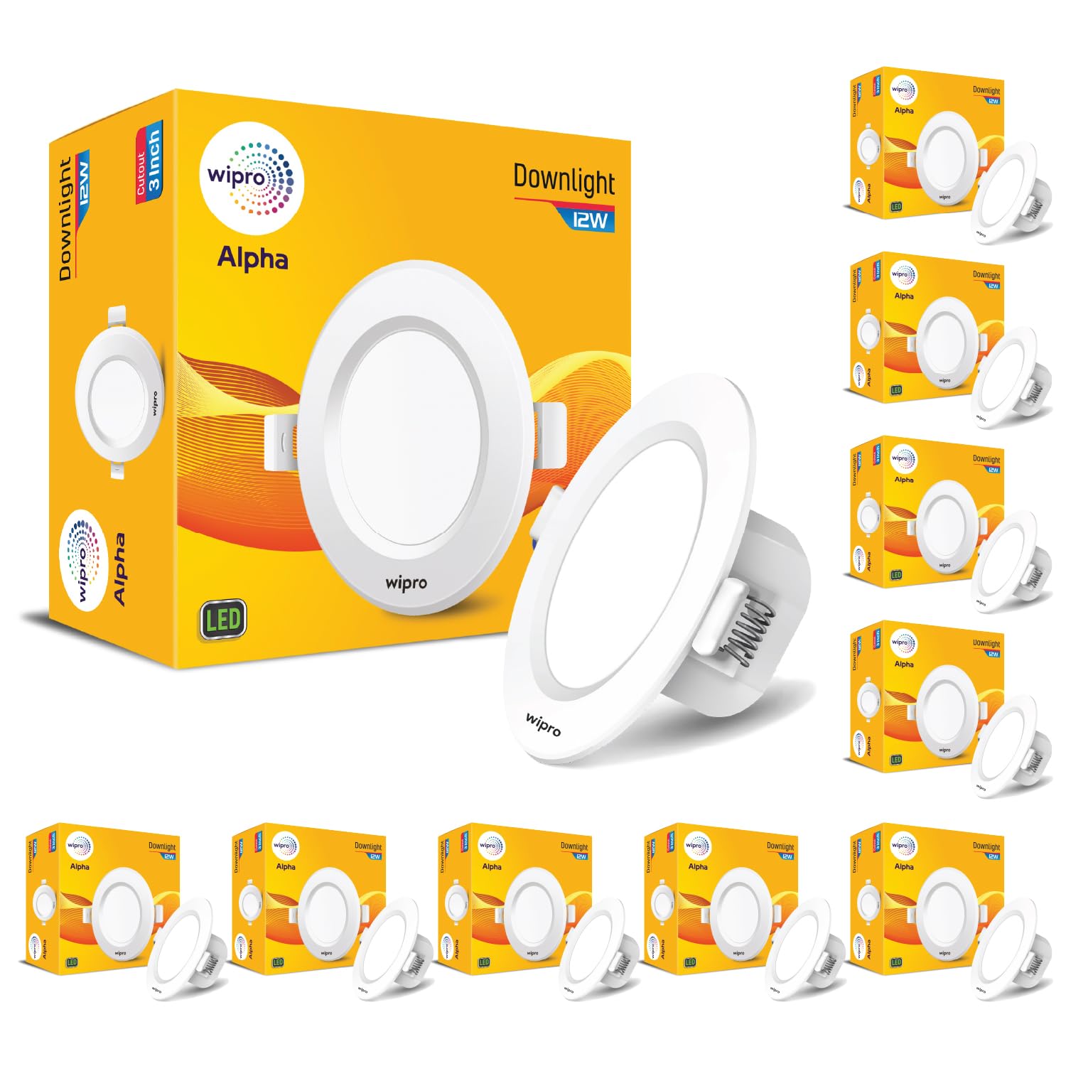 wipro Alpha 12W Round Downlight Junction Box | Cool Day White (6500K) | Glare-Free Design |Recessed Down Light for False Ceiling | Cutout - 3 Inch | Pack of 10-image-42