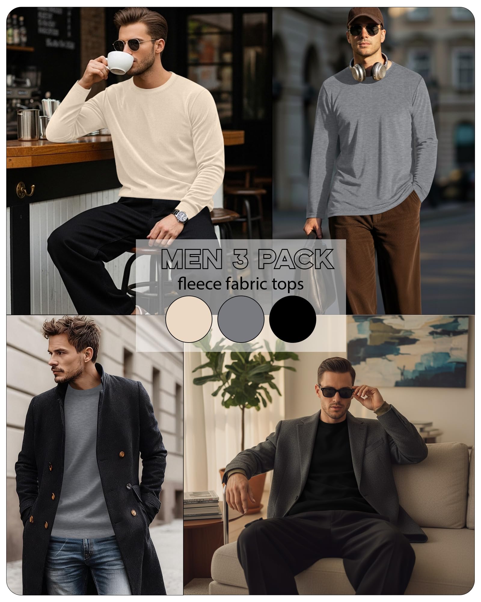 3 Pack Mens Long Sleeve Shirts Crew Neck Thermal T-Shirt Thick Pullover Basic Tops Casual Comfortable Sweatshirt