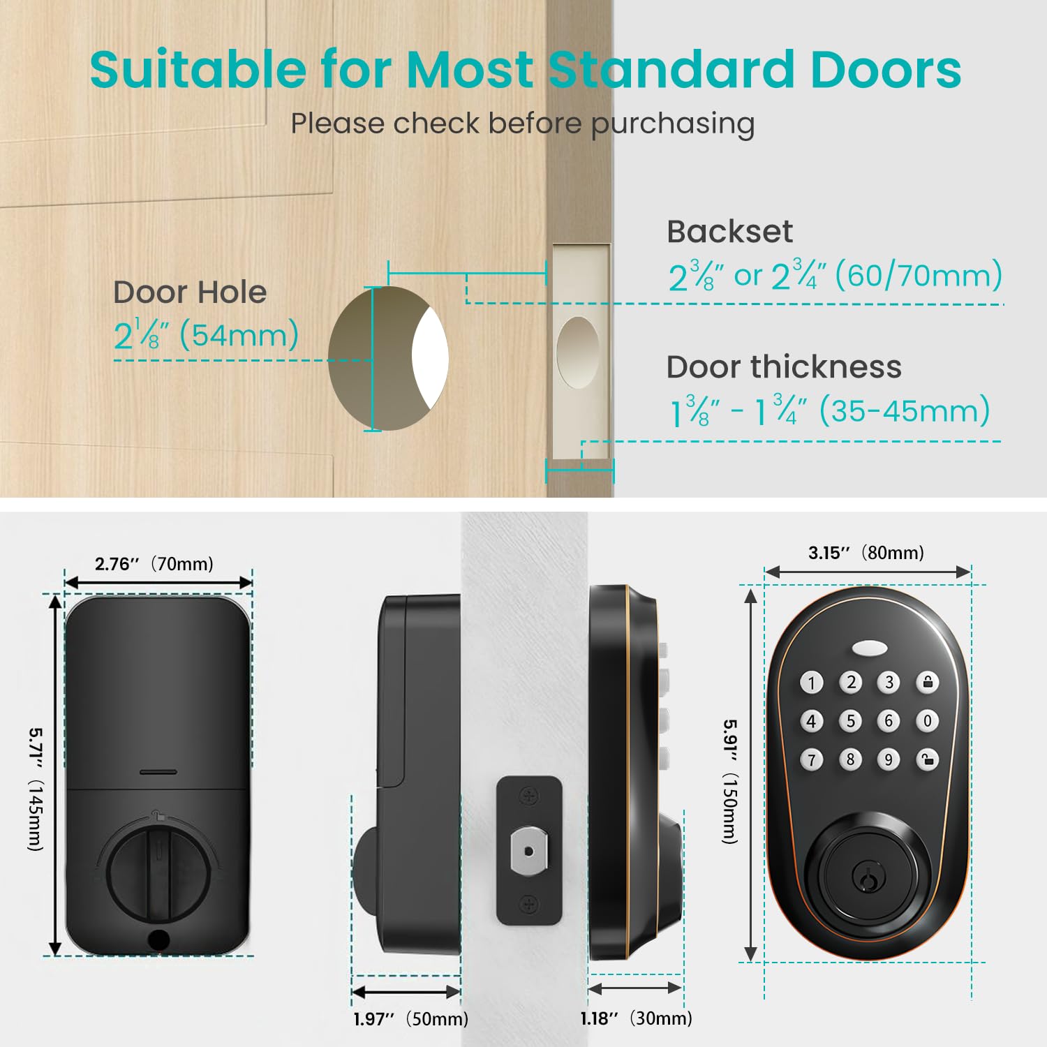 Serrure de porte d'entrée sans clé, serrure intelligente à clavier pour porte d'entrée, serrure électronique à code avec verrouillage automatique, mot de passe anti-voyant, installation facile pour la