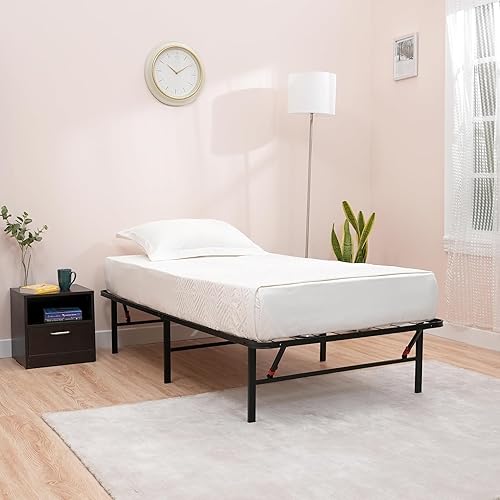Tienda Basics Marco de cama plegable de plataforma de metal con instalación sin herramientas 14 pulgadas de alto individual negro