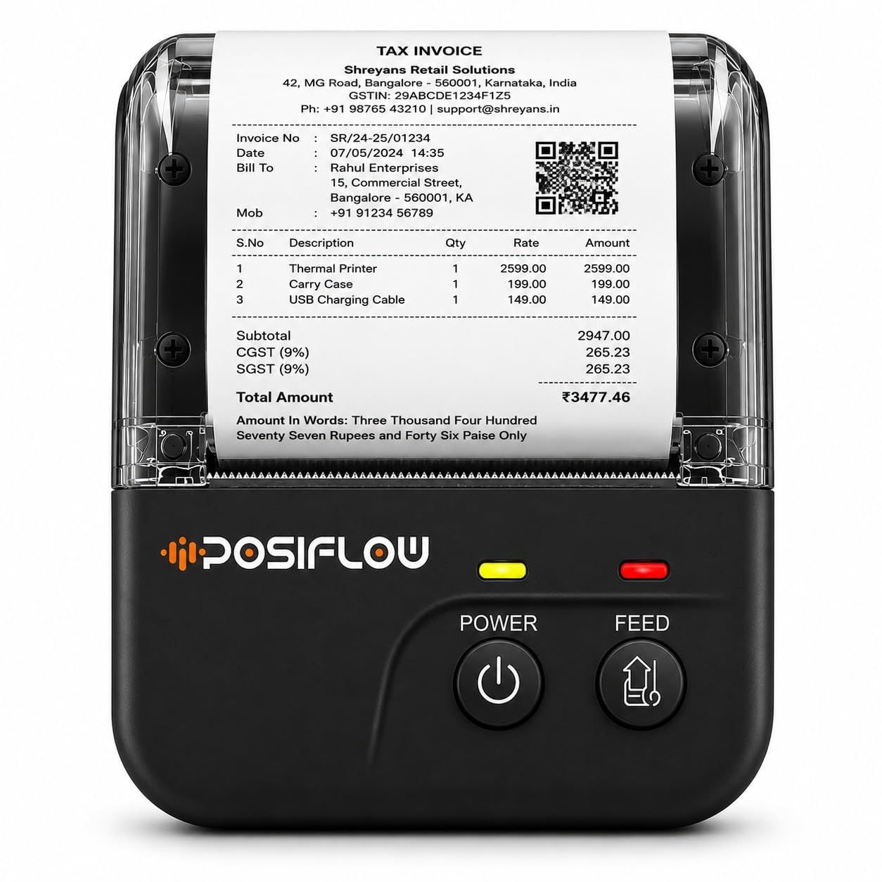 80mm Thermal Receipt Printer Portable Bluetooth+USB Bill Ticket POS for iOS Android Windows Compatible with ESC/POS/Star Print Commands Set with Rechargeable Battery Compact Size