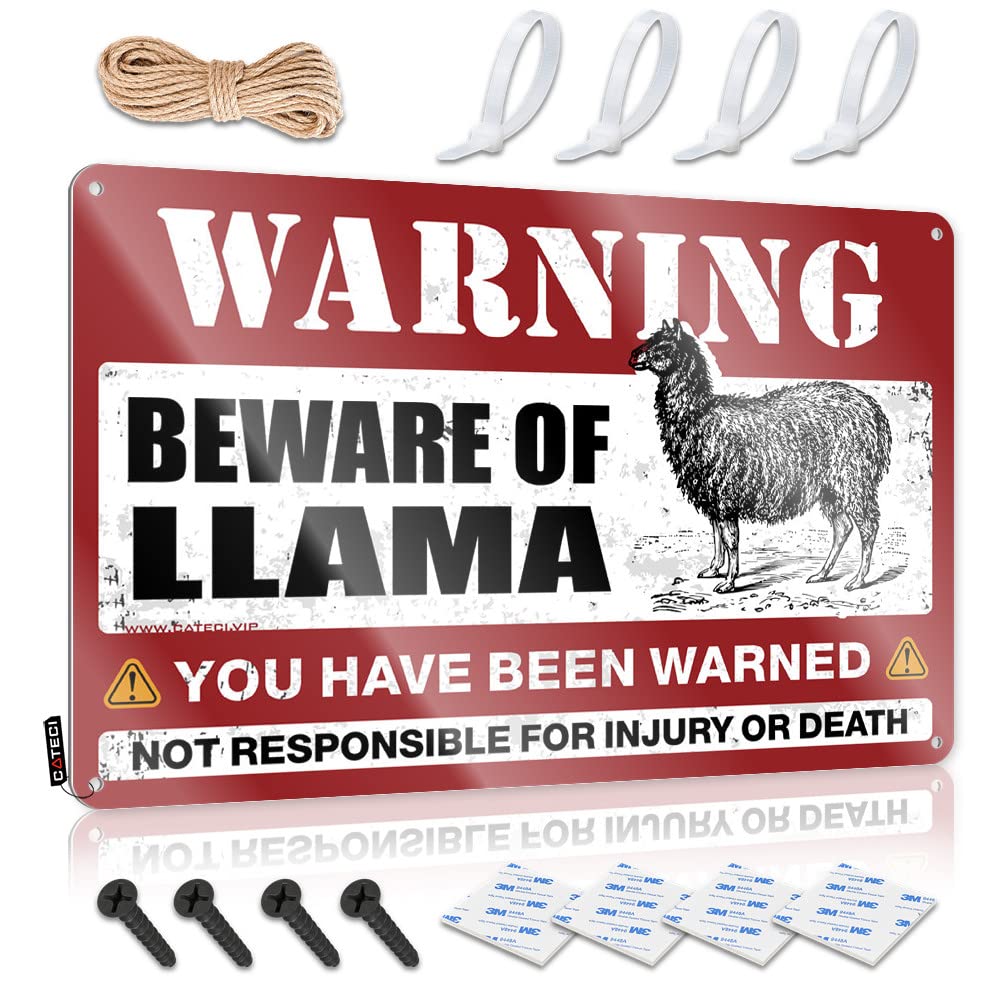 HELIOFORGE Metal Signs Decor Beware Of Llama Tin Sign Bar Sign For Home Decor Bar Signs For Home Bar Fun(30X40CM)
