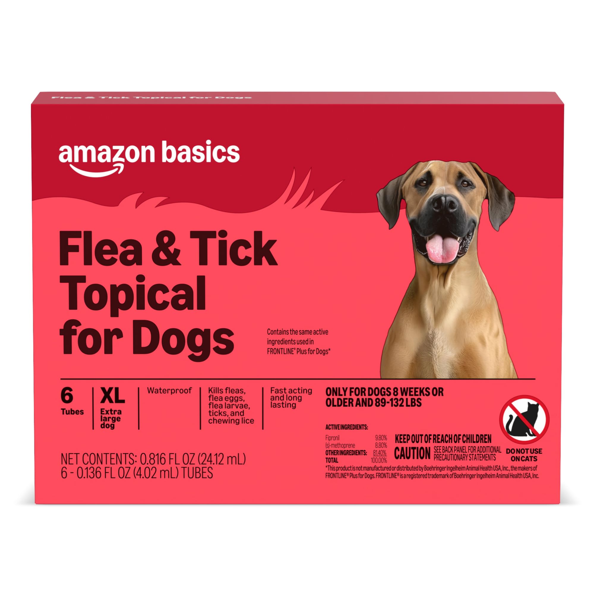 Preventative Flea and Tick Topical Treatment for Dogs, X-Large (89-132 lbs), Fast Acting and Long Lasting, 6 Counts, Packaging May Vary