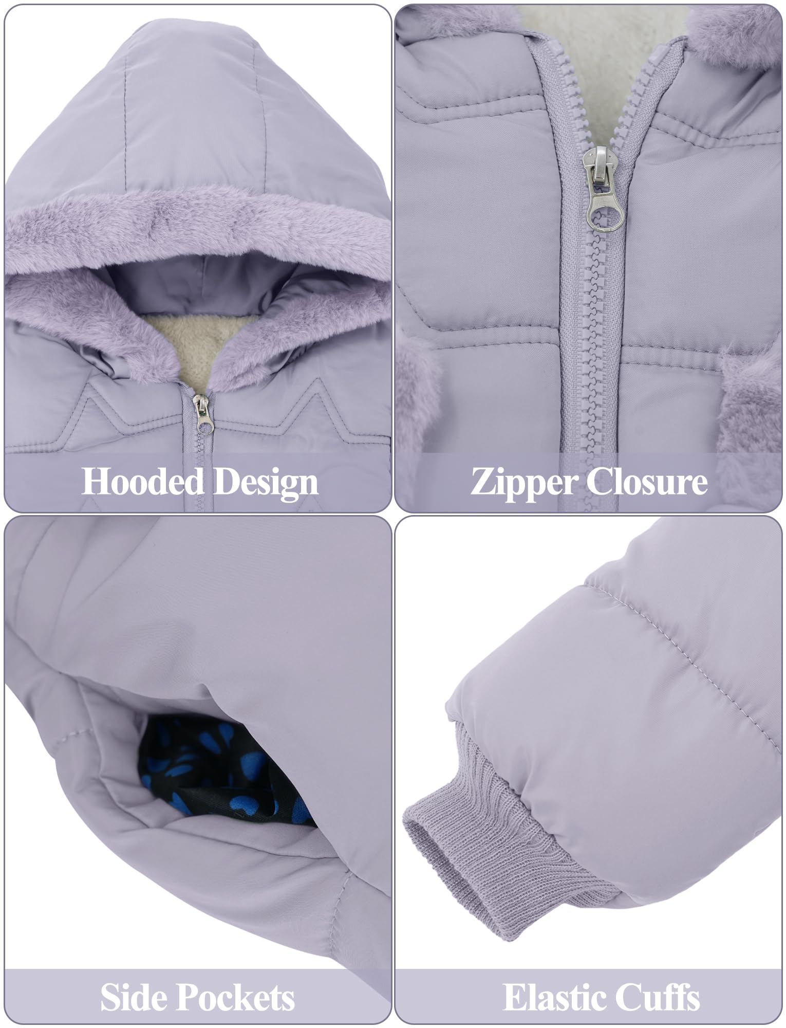 Happy Cherry Fille Doudoune Manteau à Capuche Fourrure Rembourré Blouson d'Hiver Manches Longues Chaud Veste de Neige Epaisse pour Enfant 1-5 Ans