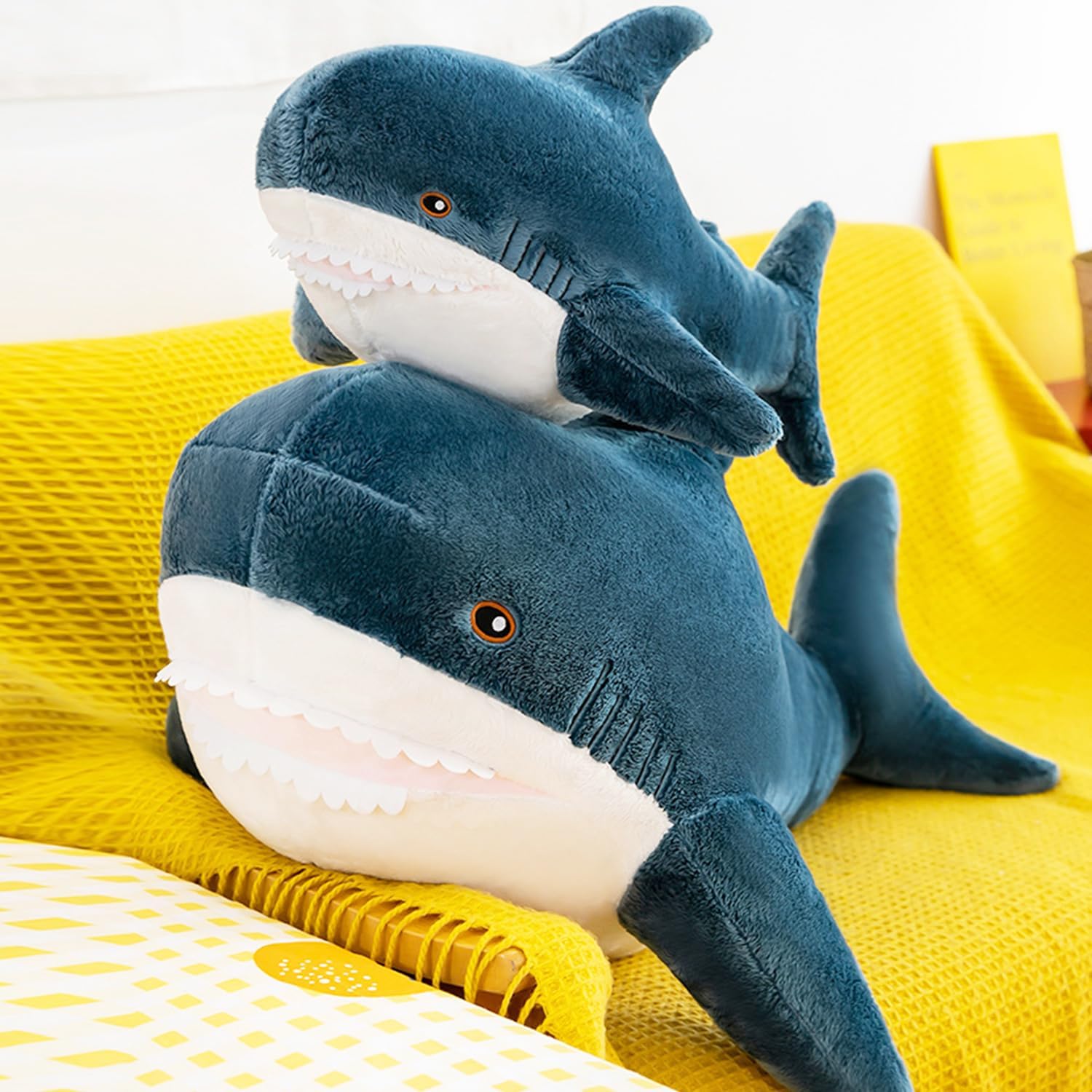 Giant Shark Plush Pillow Soft Toy Stuffed Blue Shark Animal Pillow Comfortable Sleeping Pillow Back Cushion Doll Gift for Kids (Blue, 100cm/39.37inch)