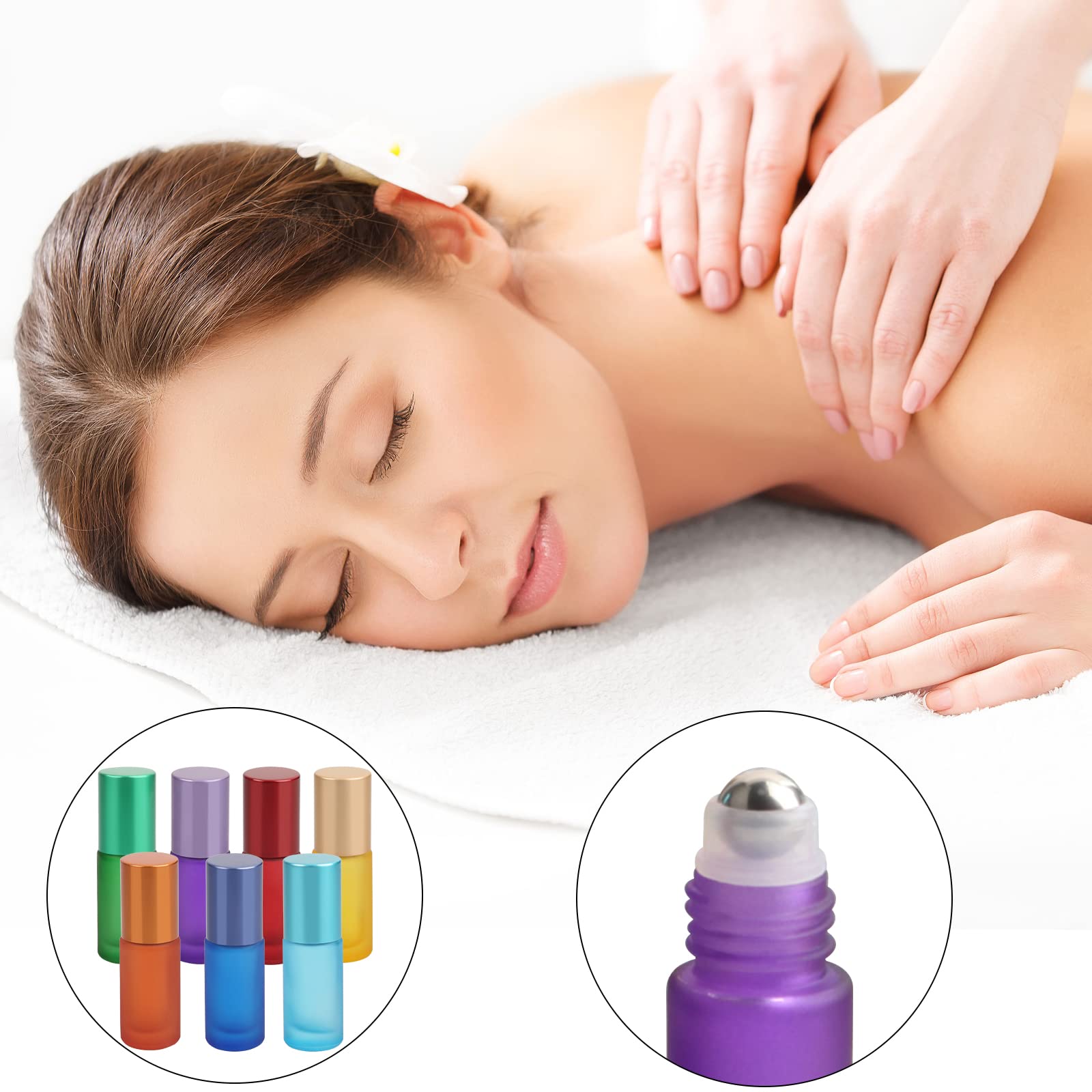 DKBT Bottiglie Ricaricabili 21 Pezzi Colorate Roll on Oli Essenziali 5ml Smerigliato Contenitori Roll on in Vetro con Sfera di Metallo per Oli Essenziali, Aromaterapia, Profumi