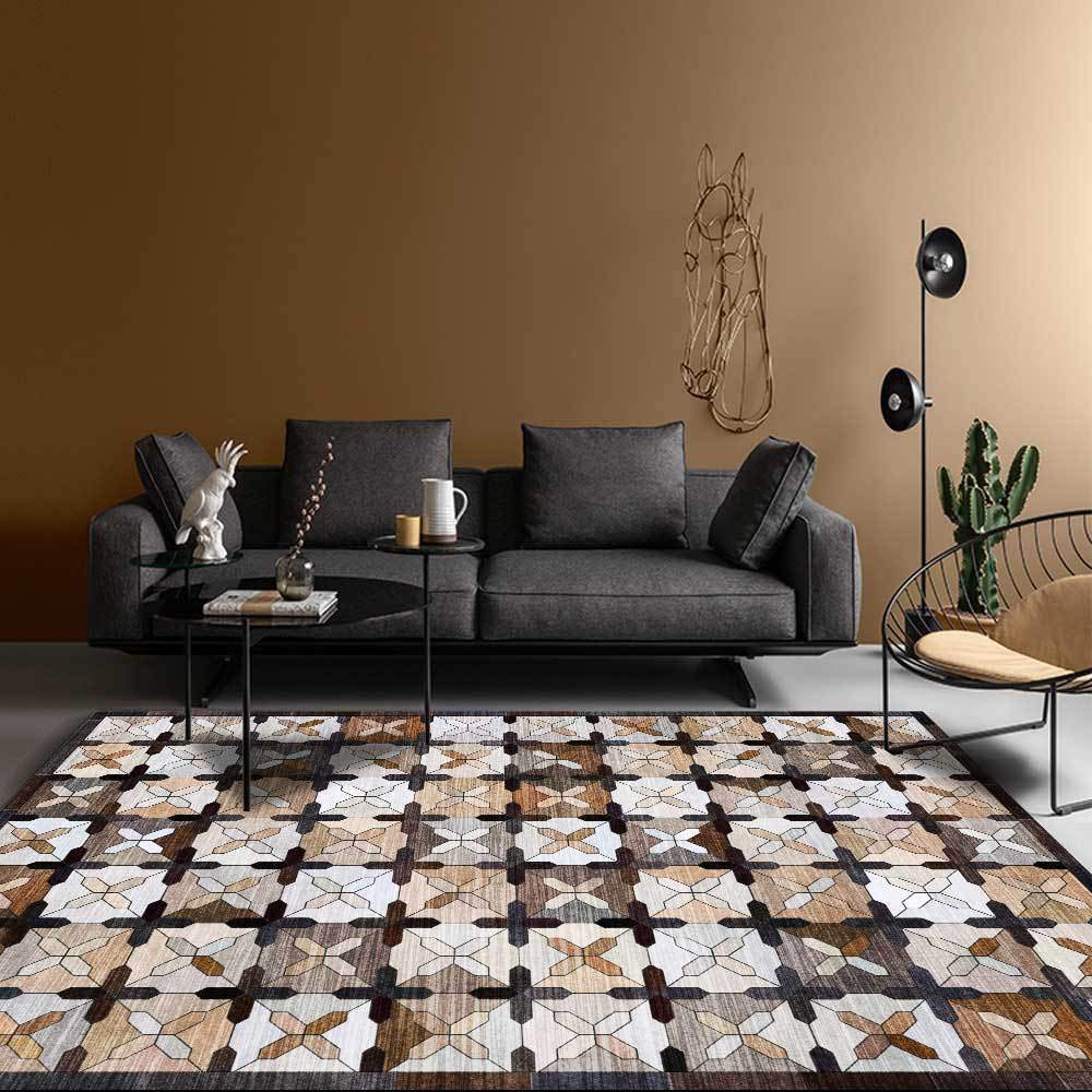 Tapis Style Moderne Tapis Design Parquet géométrique Marron Style Ethnique Tapis Couloir Chambre Cuisine Salle de Bain Tapis Doux 200 x 300 cm