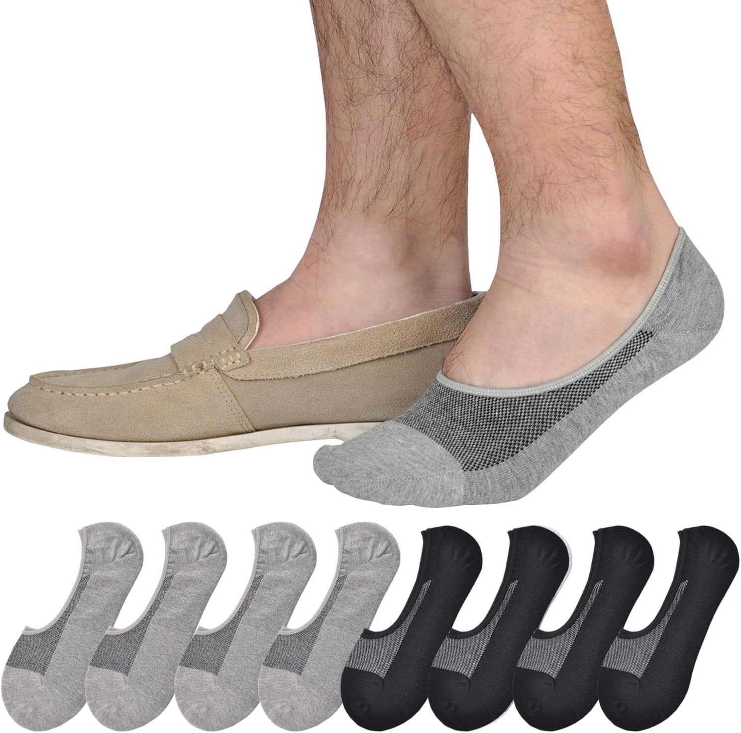 Jormatt Genuine Mens No Show Socks, Loafer Sneakers Low Cut Cotton Socks With Non Slip Grips