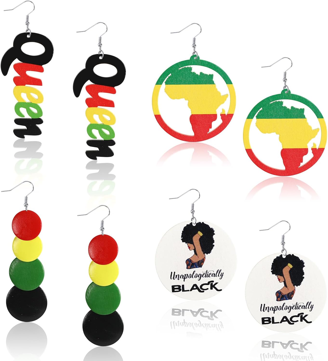 BOARDFEB African Earrings for Women Black History Month Earrings African Portrait African Map African Queen Earrings Classic Round Wooden Drop Earrings Fashion Elegant Jewelry Fun Hook Earrings