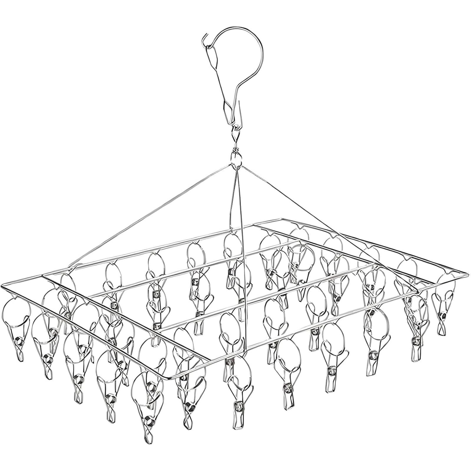 DARUITE Stainless Steel Sock Drying Rack with 40 Pegs Metal Sock Hanger With Clips for Washing Line Laundry Dryer Rack Clothes Airer for Socks and Underwear(1 Pack)