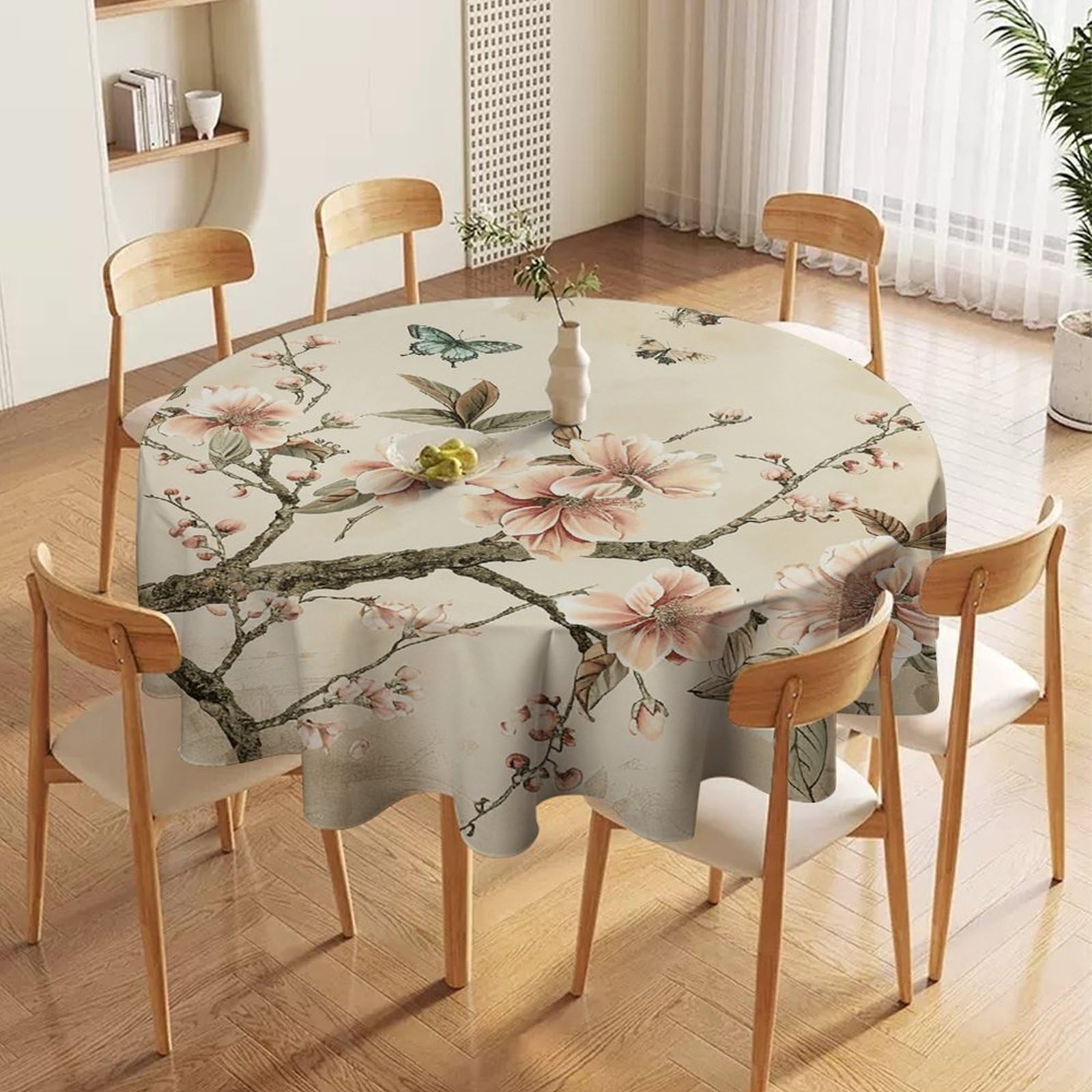 Nappe ronde fleurs rouges imperméable et lavable de 177 cm pour table de cuisine