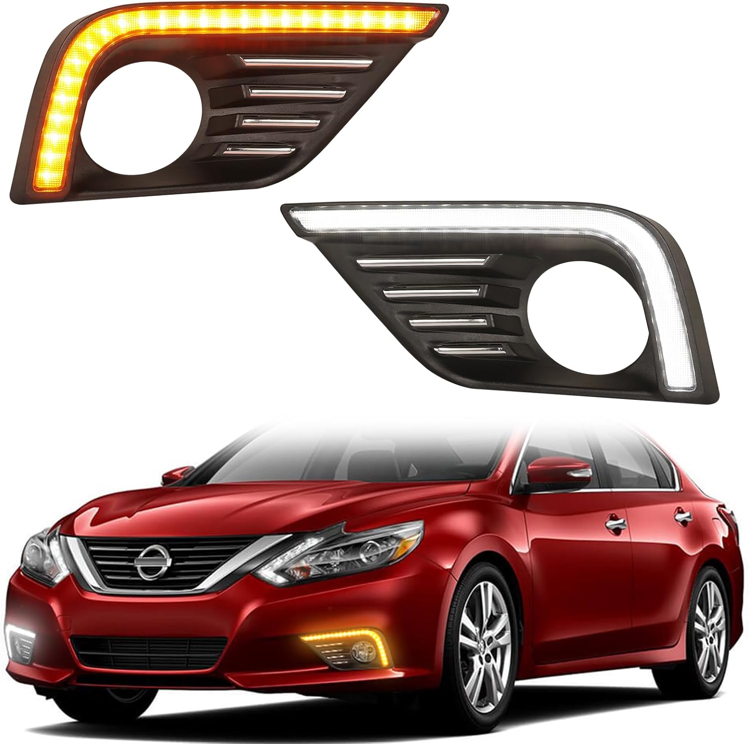 Led Fog Lights Fit for 2016 2017 2018 Nissan Altima Sedan 4Door Led Daytime Running Turn Signal Light,Nissan Altima Fogs light Lamps Assembly (2016Altima-DRL-led)