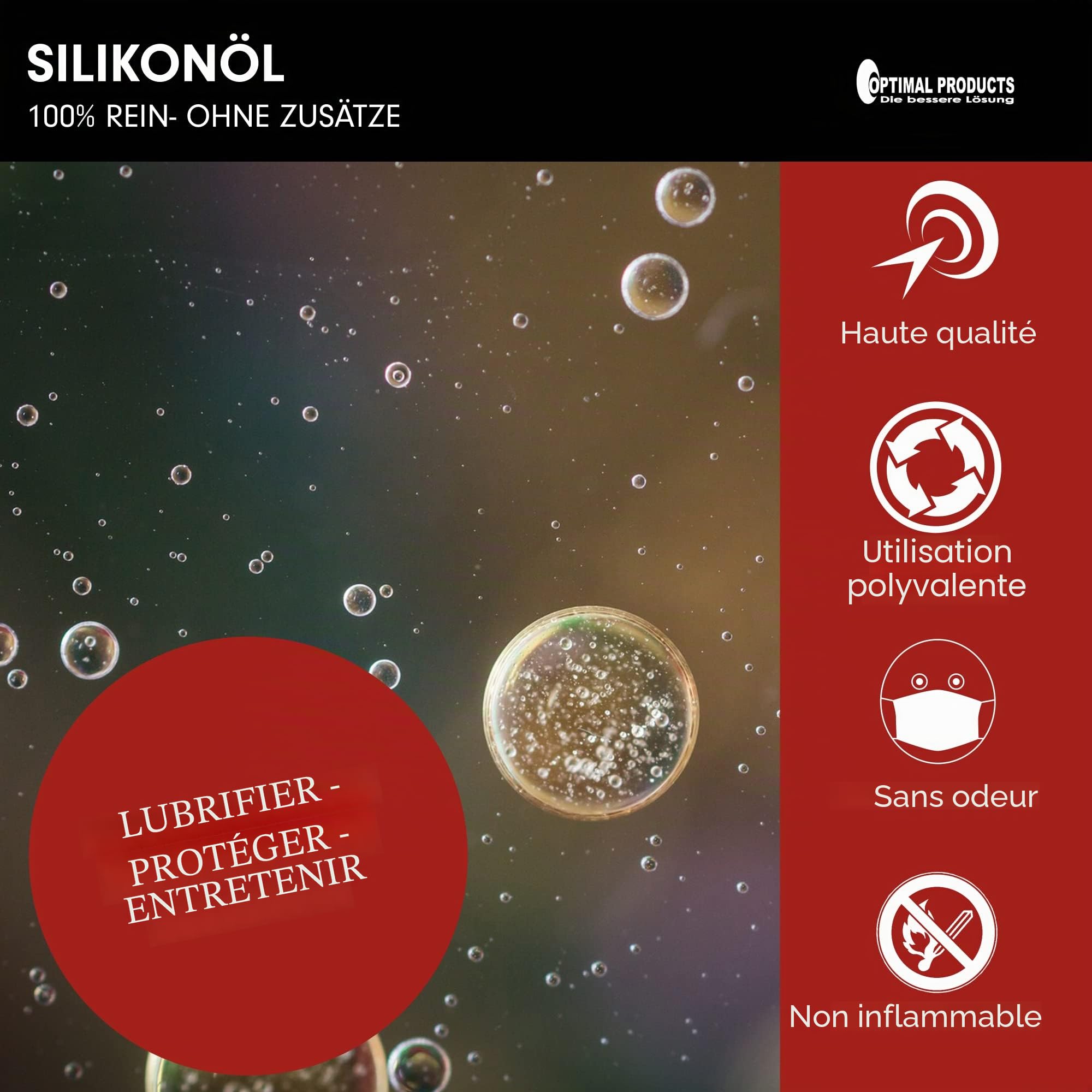 Optimal Products Huile de silicone 1 l I Silicone pur sans odeur I Huile lubrifiante pour métaux, plastiques et caoutchouc I 1 litre 100 cst