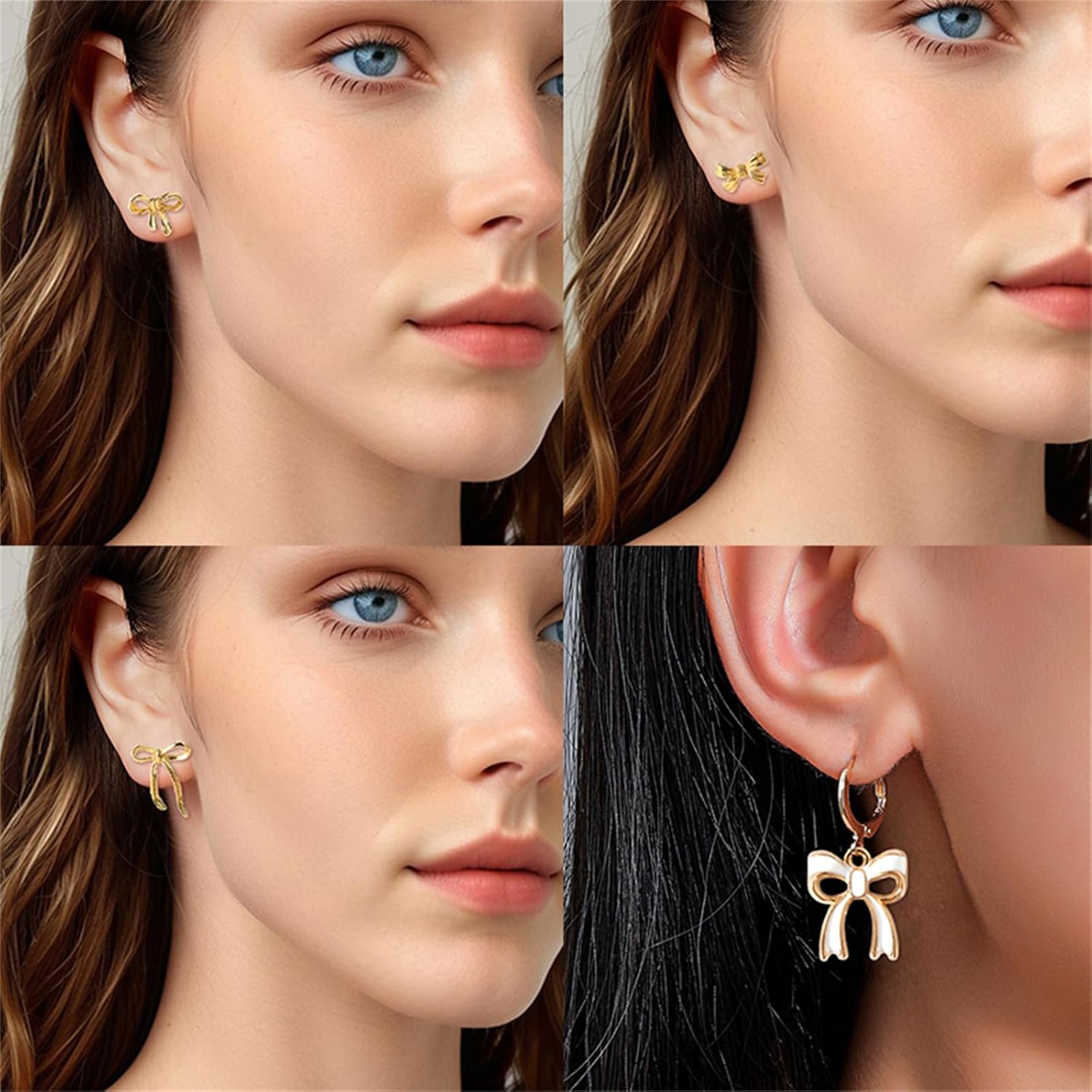 9-12 Pairs Gold Bow Earrings Set for Women Colorful Enamel Romantic Ribbon Hoop Earrings Dainty Wedding Party Christmas Jewelry Gift Collection - Image 5